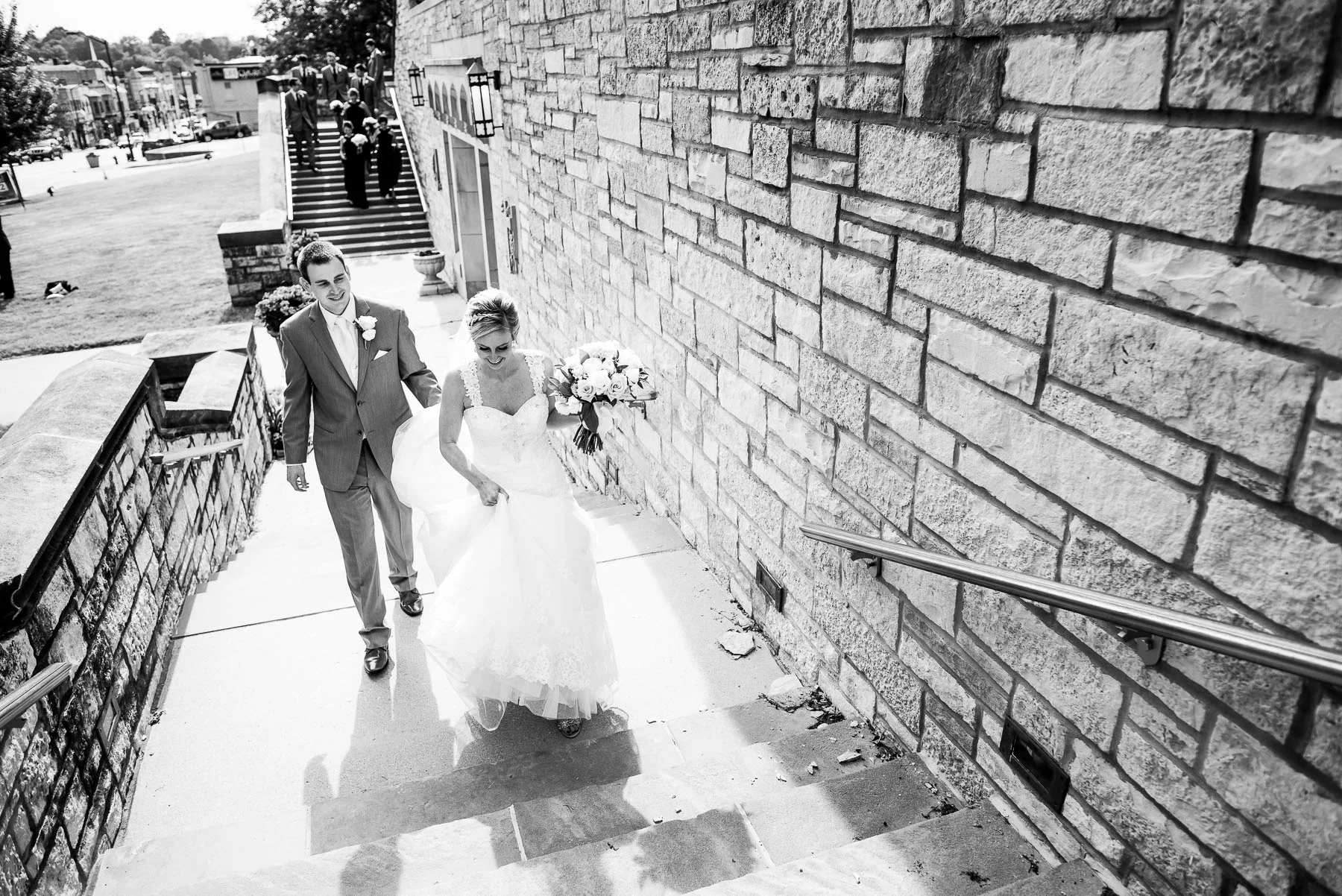 Bride and groom at Baker Memorial United Methodist Church in St. Charles