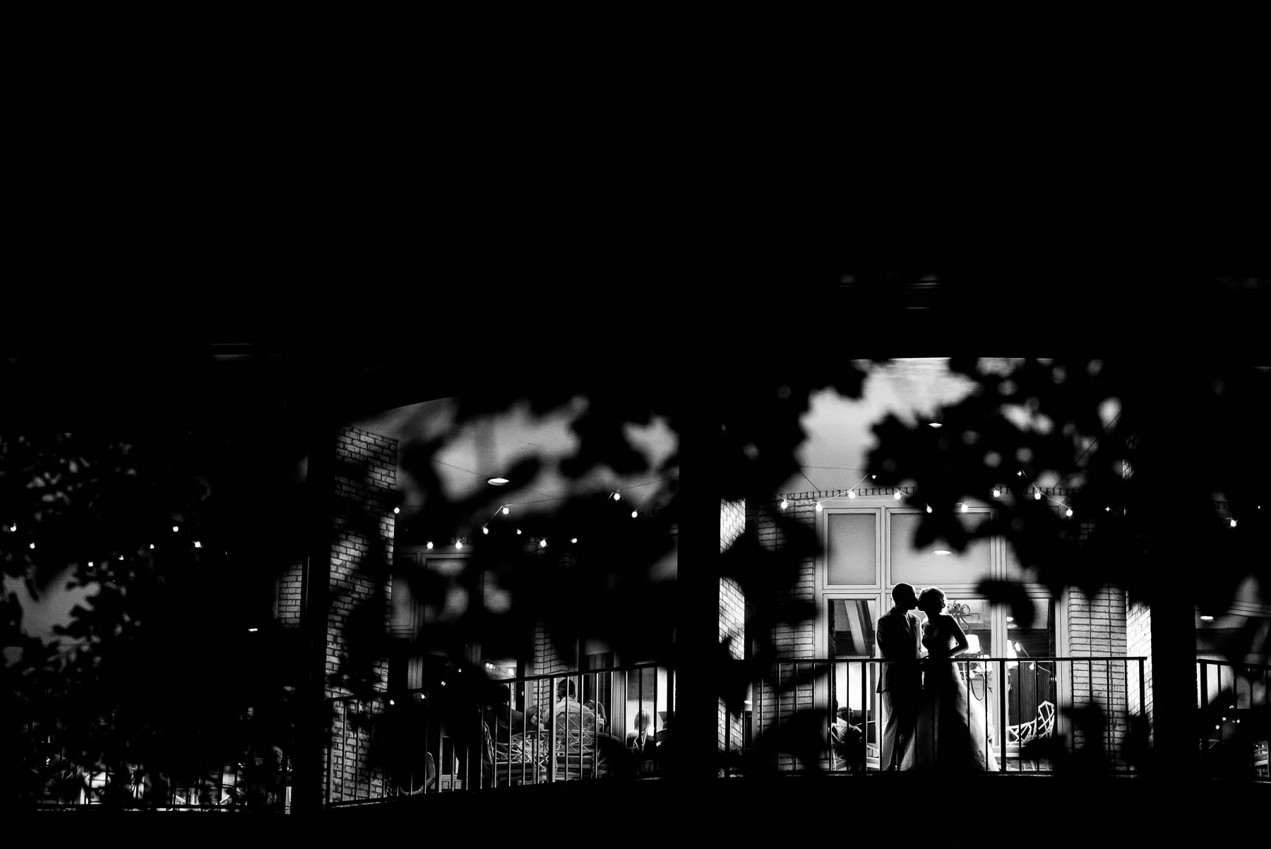 Night wedding portrait of bride and groom at the St. Charles Country Club. 