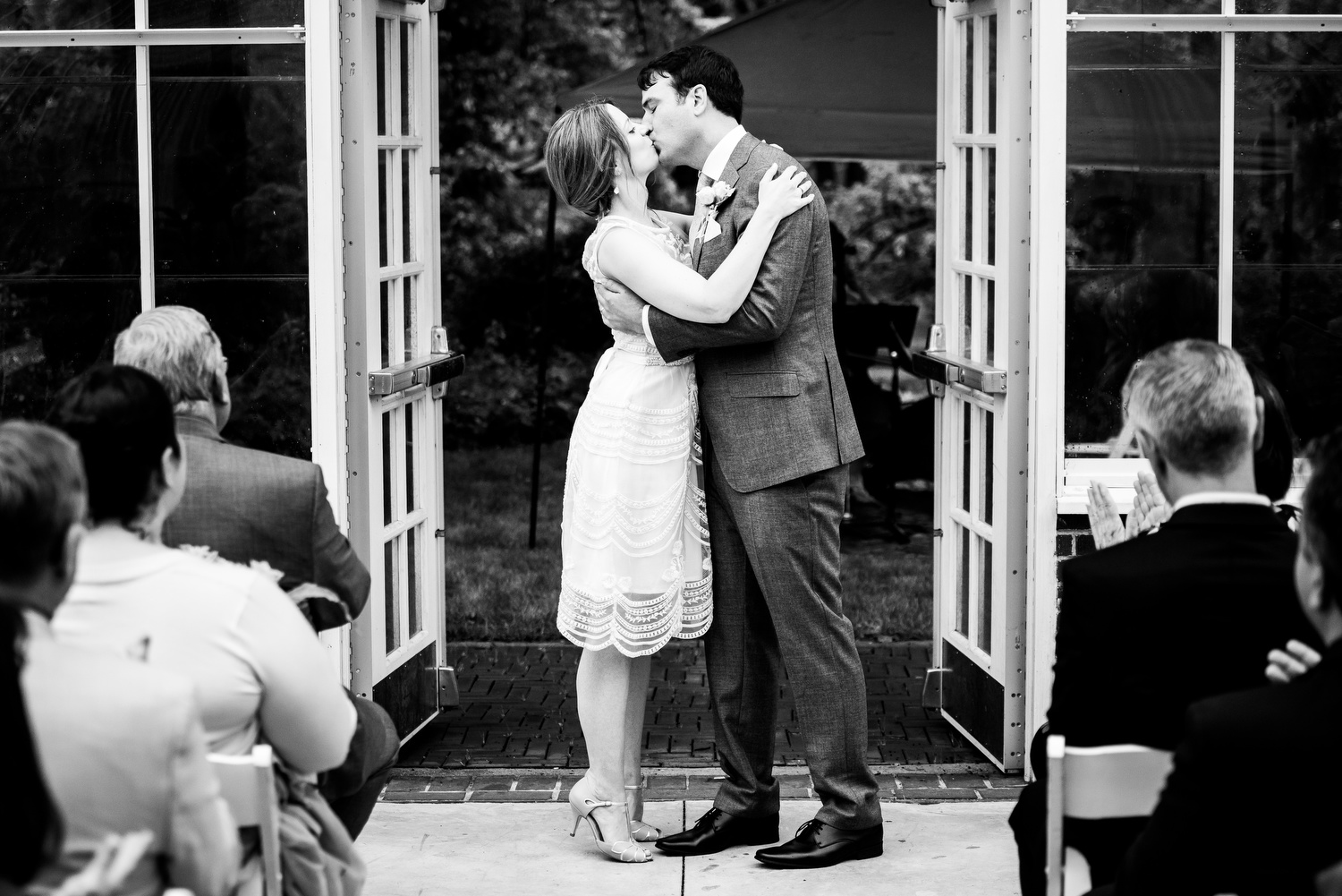 First kiss during a Cheney Mansion wedding in Oak Park. 