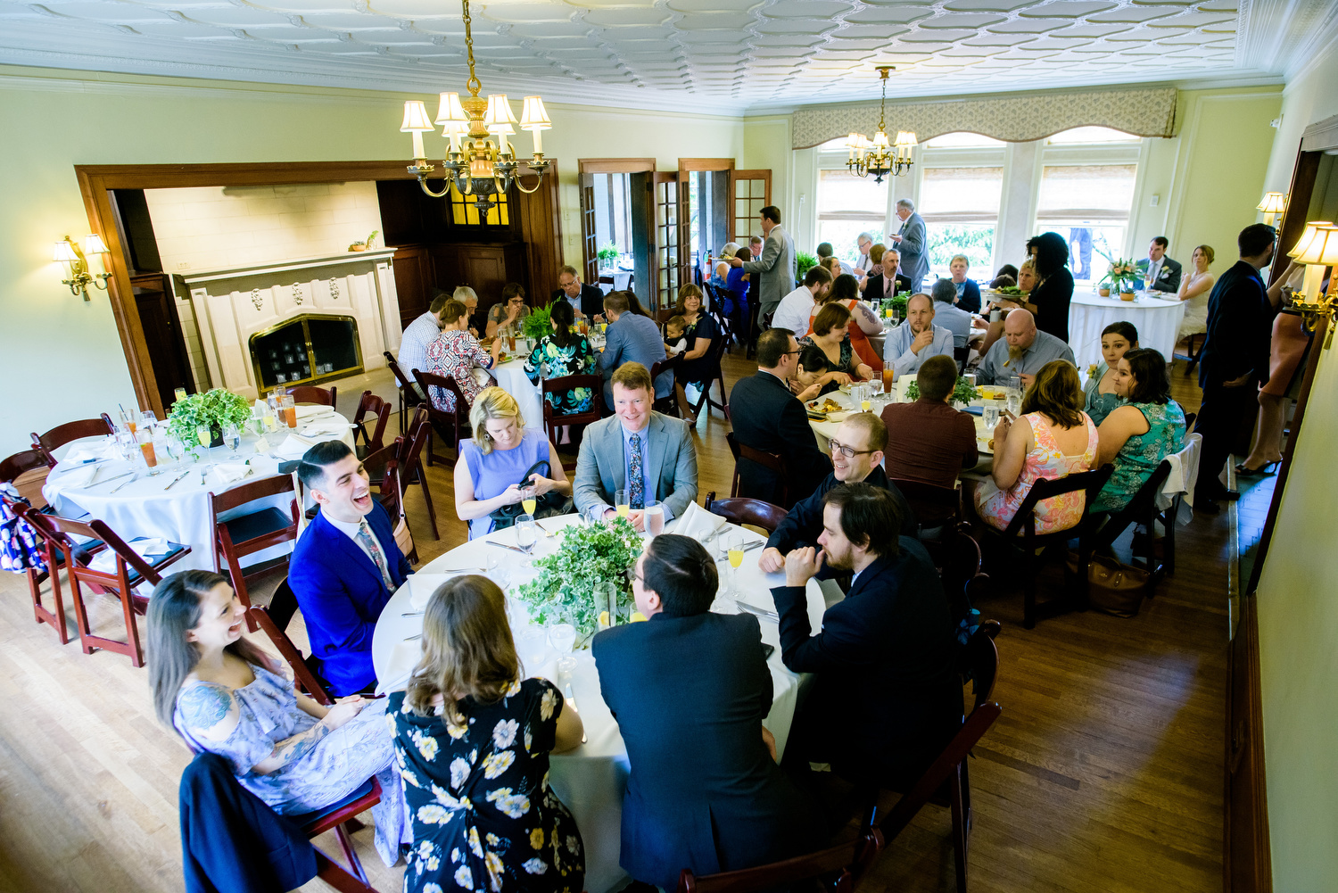 Reception during a Cheney Mansion wedding in Oak Park. 