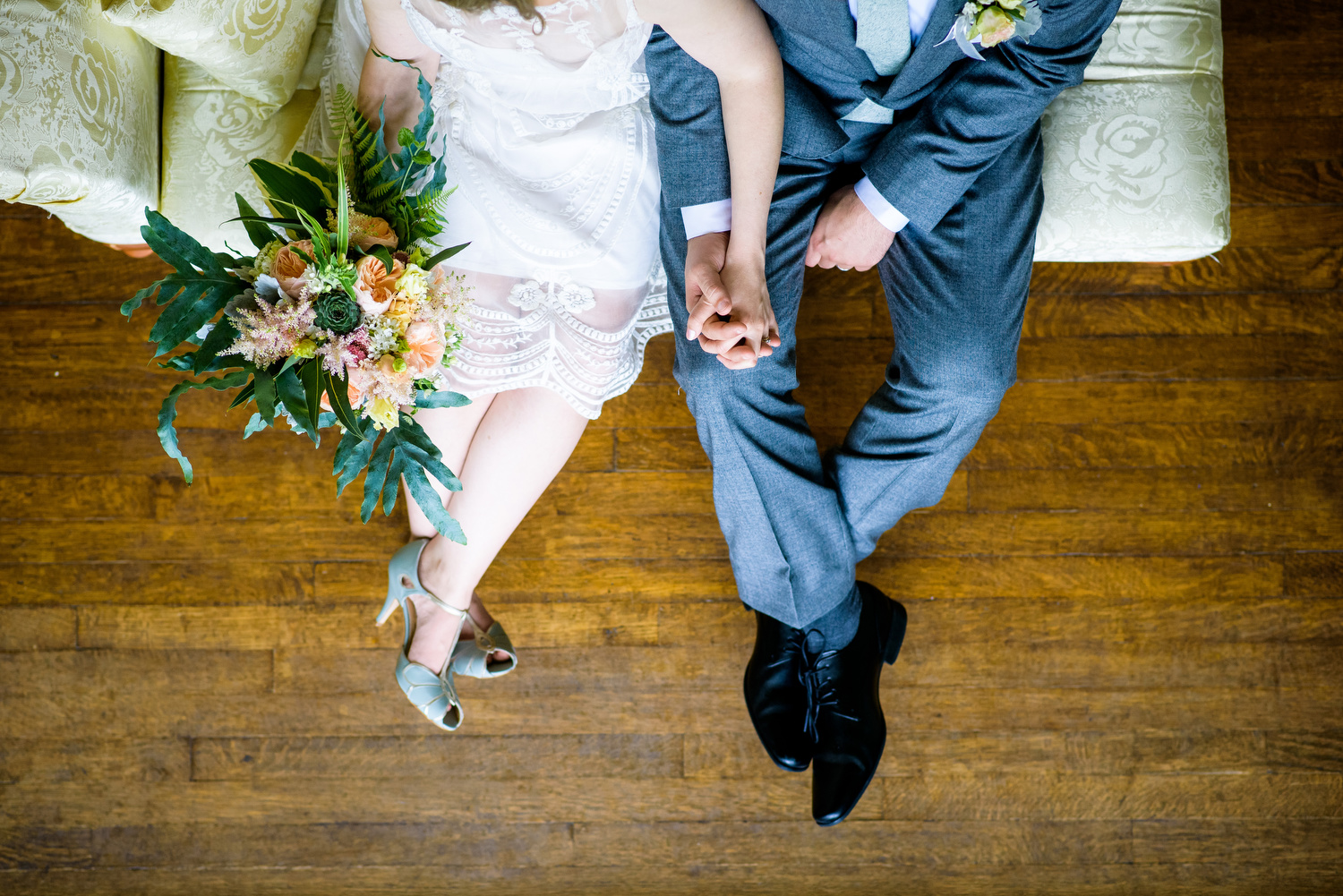 Creative portrait of the bride and groom during a Cheney Mansion wedding in Oak Park. 