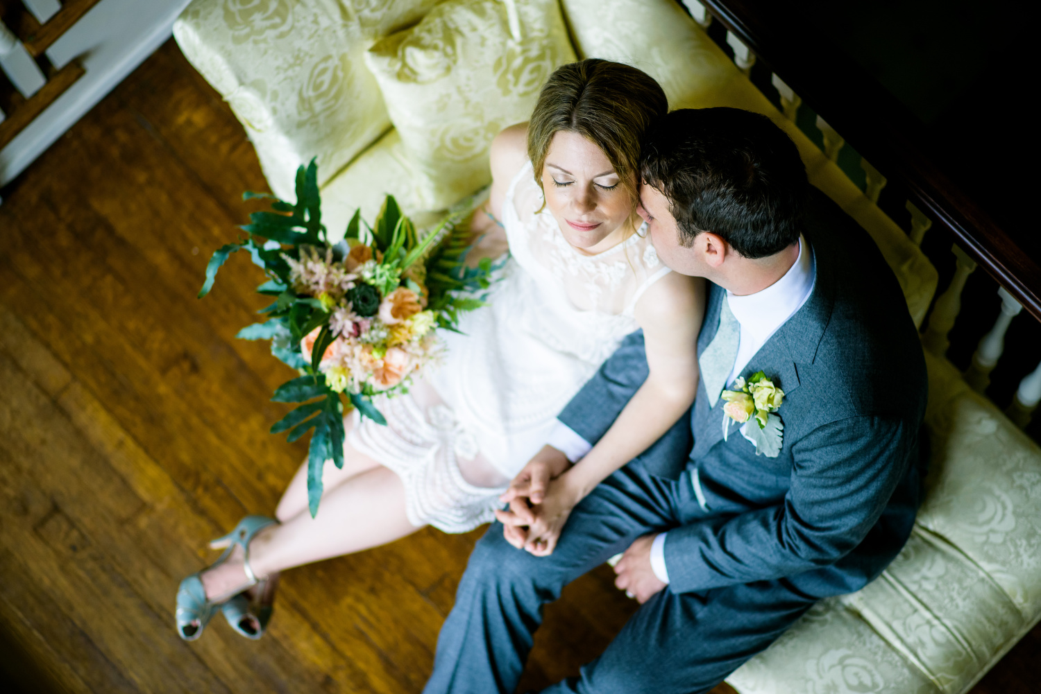 Intimate portrait of the bride and groom during a Cheney Mansion wedding in Oak Park. 