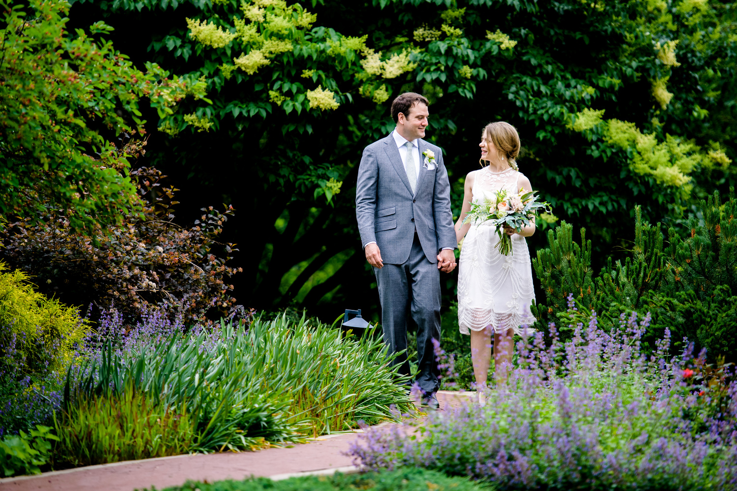 Portrait outside during a Cheney Mansion wedding in Oak Park. 