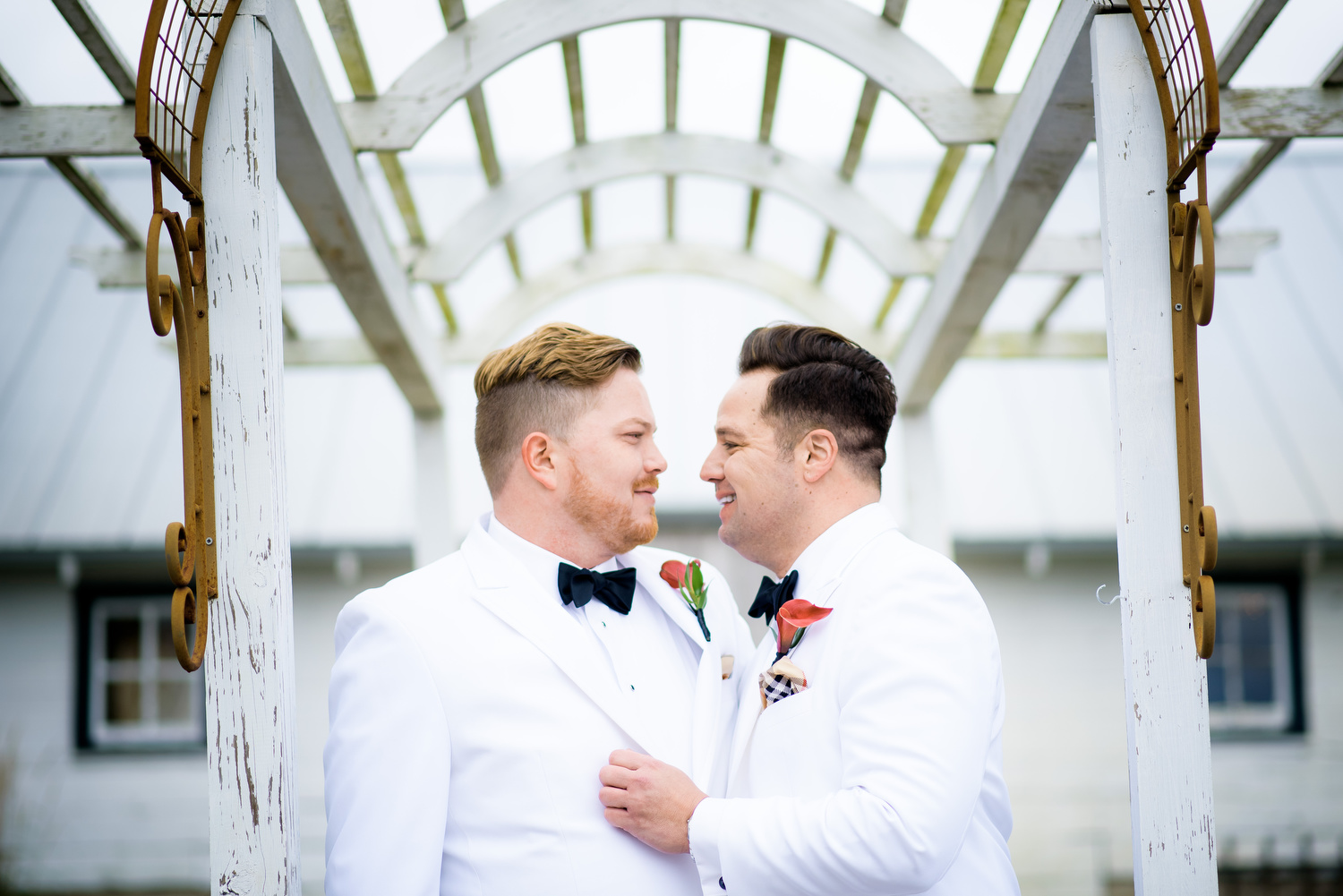 Portrait of the couple during their same sex wedding at Heritage Prairie Farm.