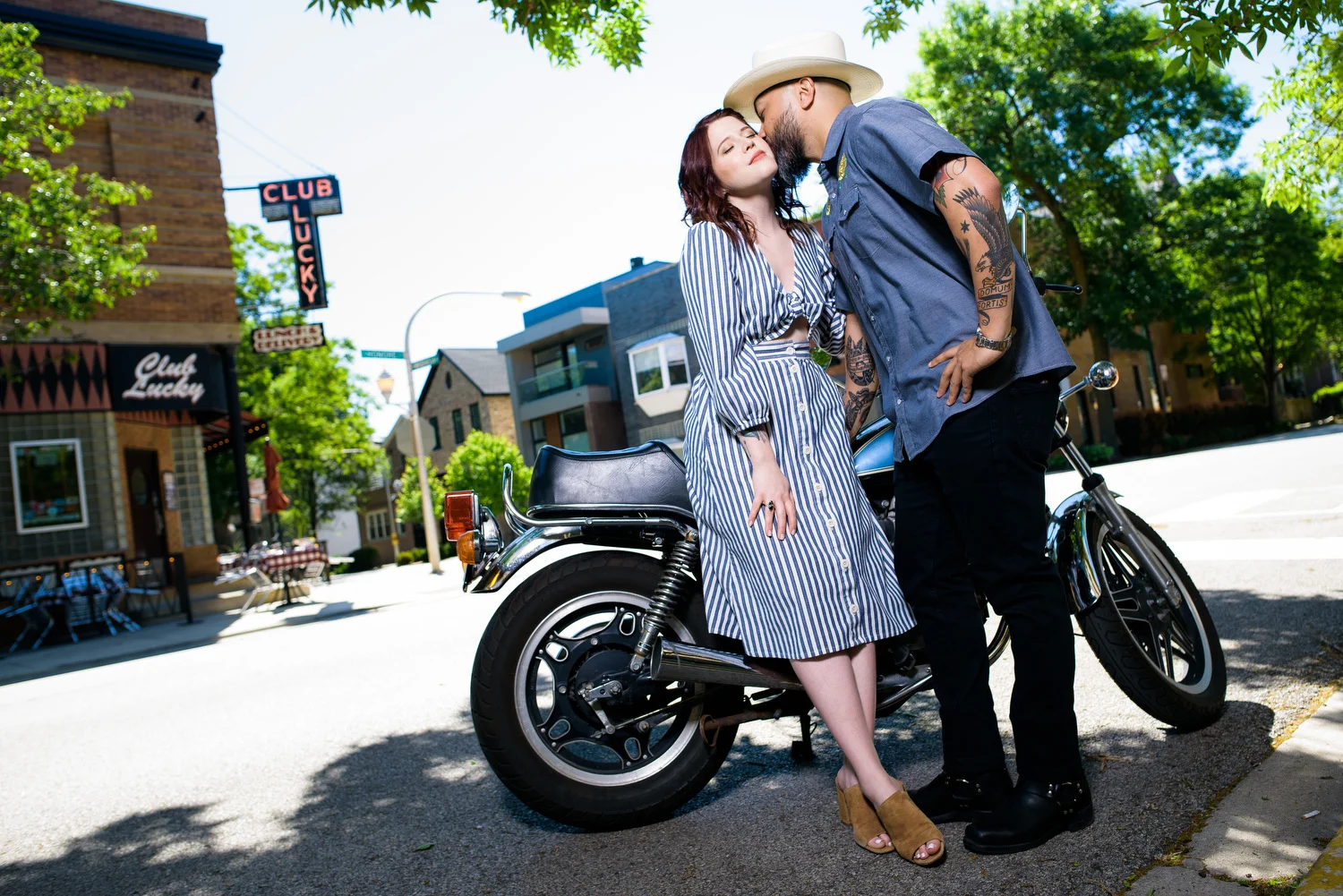 Wicker Park Chicago engagement photo outside Club Lucky.