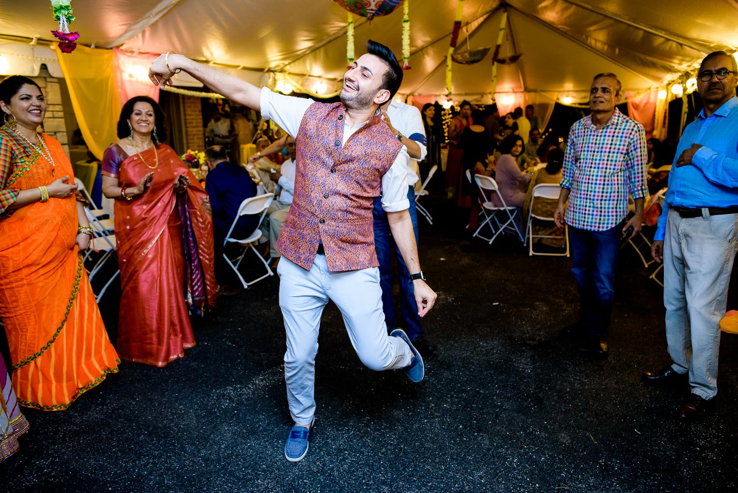 Dancing during an Indian wedding mehndi in South Barrington, Illinois.