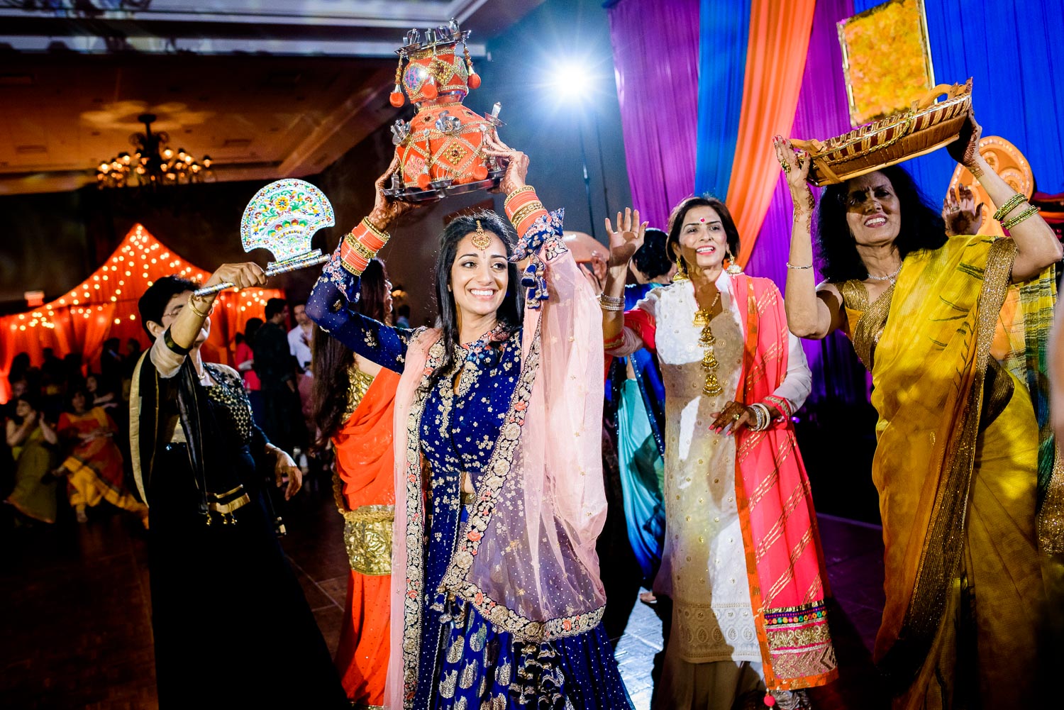 Chari dance during Indian wedding sangeet at Stonegate Banquets in Hoffman Estates. 