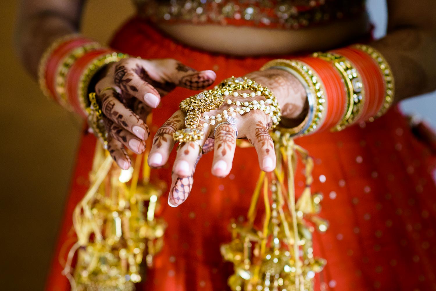 Bride getting ready before a Renaissance Schaumburg Convention Center Indian wedding.