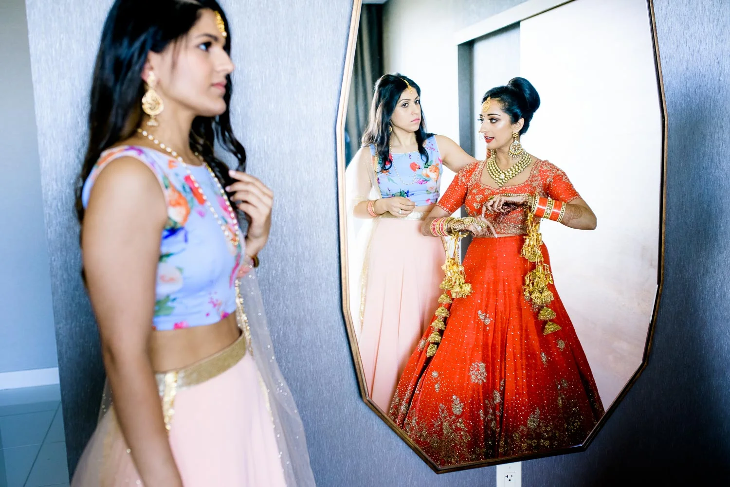 Creative bridal photo during a Renaissance Schaumburg Convention Center Indian wedding.