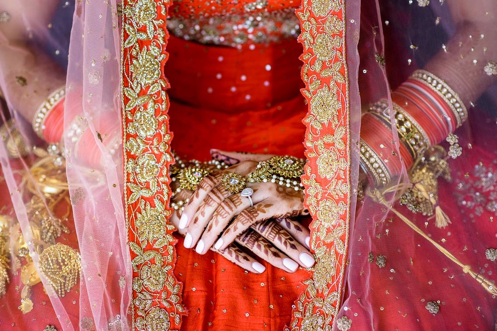 Bridal detail photo during a Renaissance Schaumburg Convention Center Indian wedding.