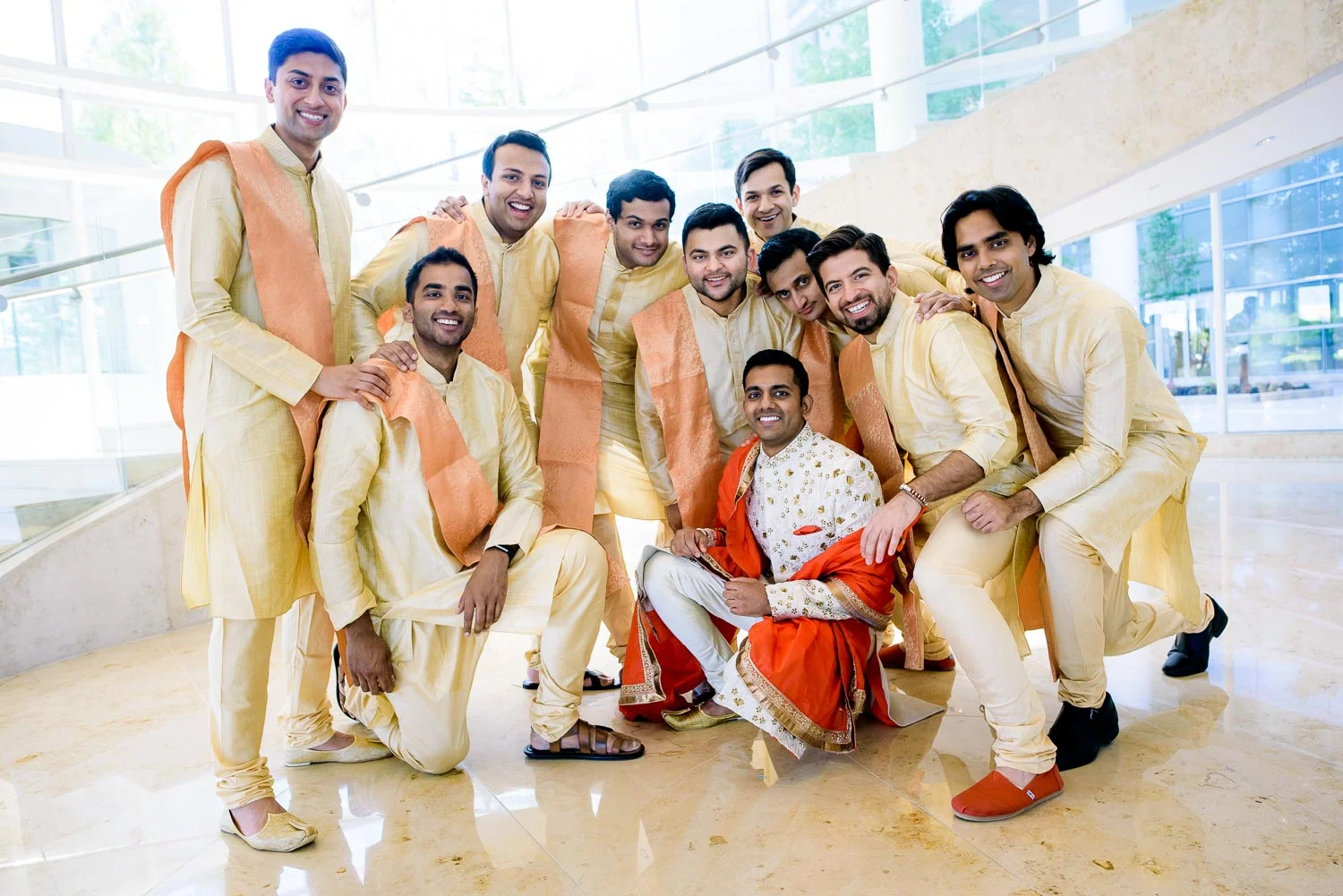 Groom with groomsmen during a Renaissance Schaumburg Convention Center Indian wedding.