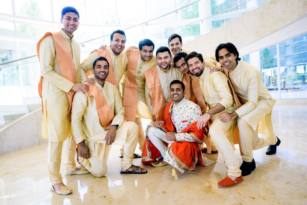 Groom with groomsmen during a Renaissance Schaumburg Convention Center Indian wedding.