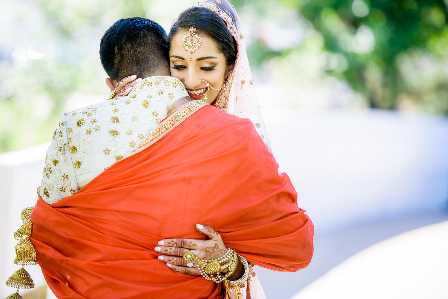 First look during a Renaissance Schaumburg Convention Center Indian wedding.