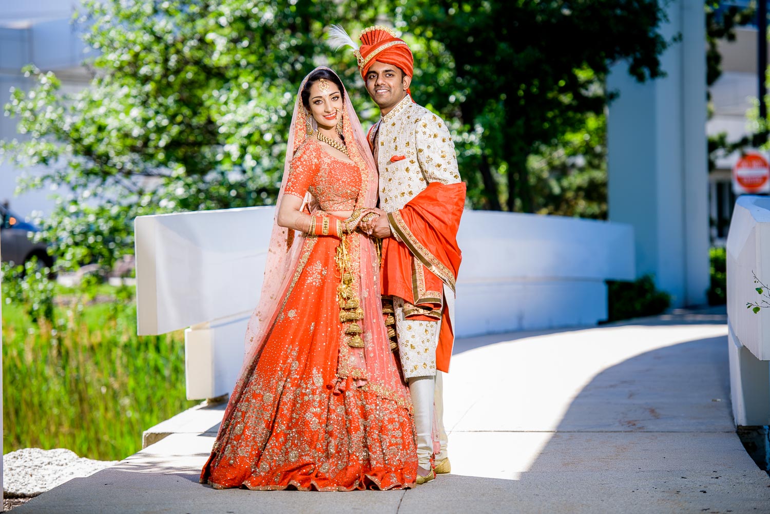 Bride and groom portrait during their Renaissance Schaumburg Convention Center Indian wedding.