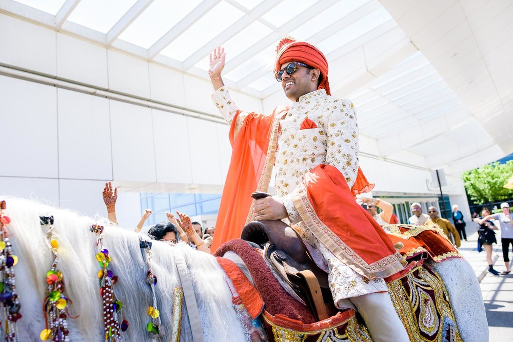 Baraat ceremony during a Renaissance Schaumburg Convention Center Indian wedding.