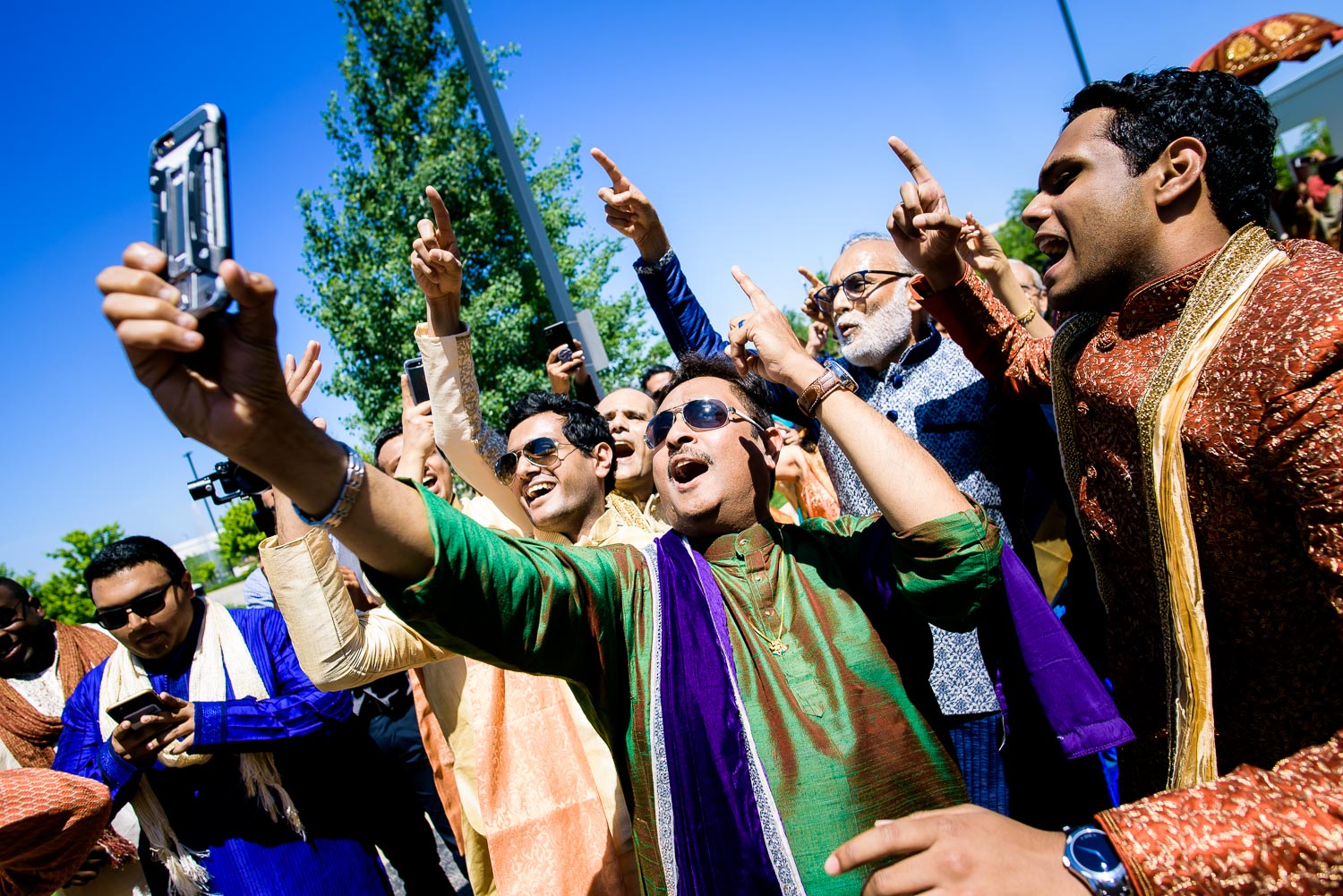 Fun baraat dancing photo during a Renaissance Schaumburg Convention Center Indian wedding.