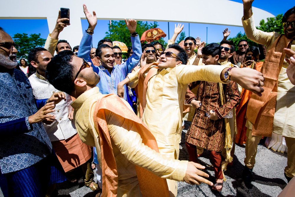 Baraat dancing during a Renaissance Schaumburg Convention Center Indian wedding.