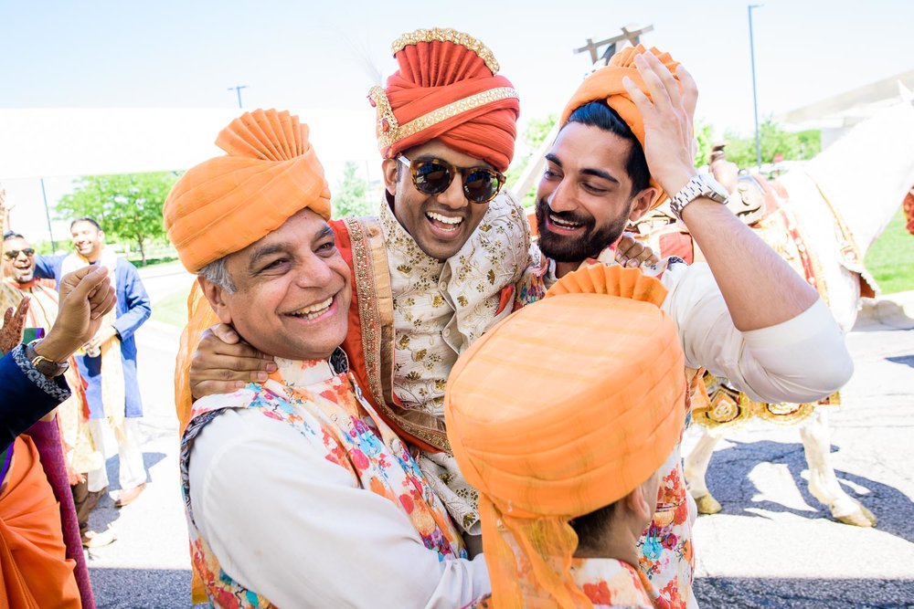 Groom during the baraat at a Renaissance Schaumburg Convention Center Indian wedding.