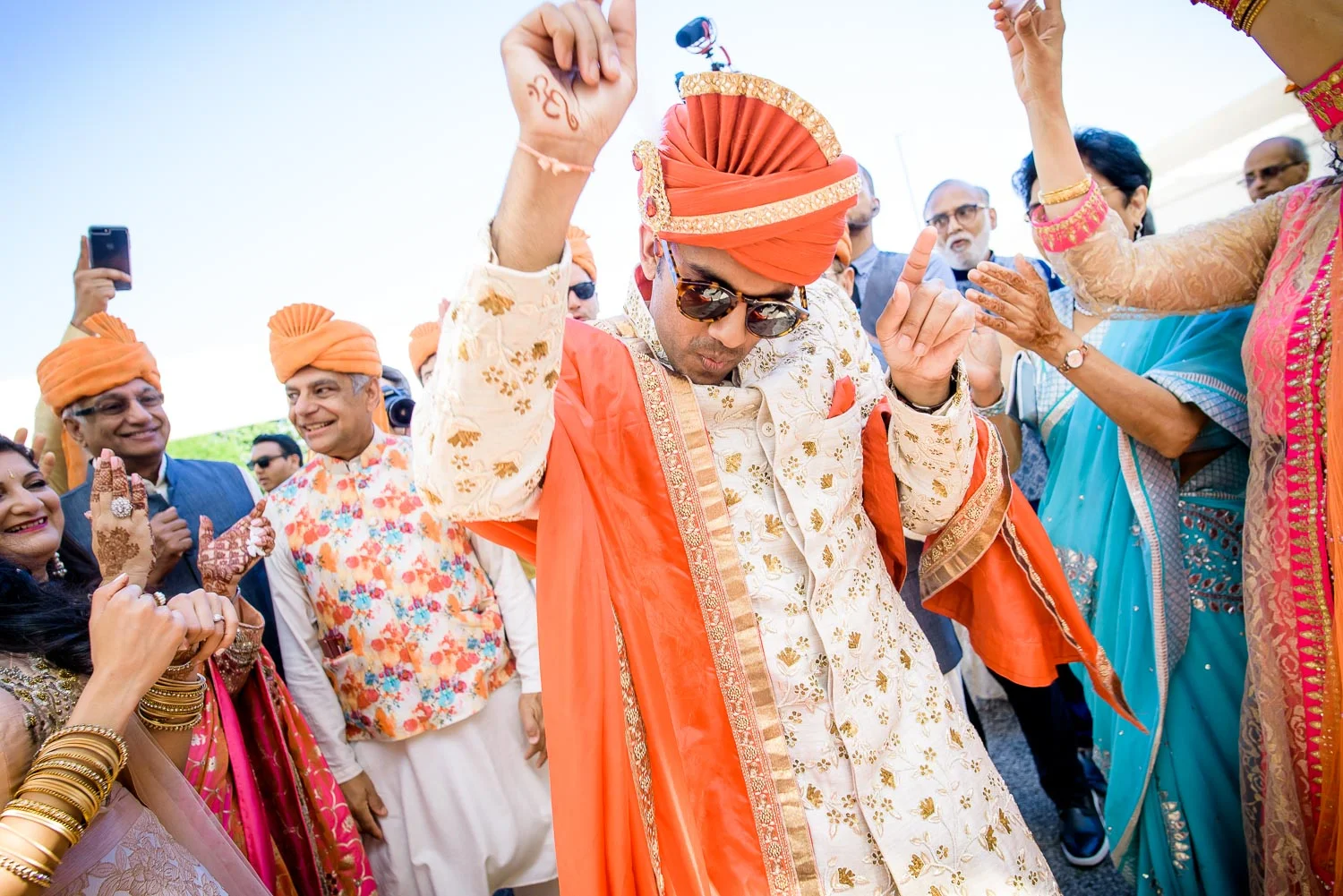 Groom dancing during the baraat at a Renaissance Schaumburg Convention Center Indian wedding.