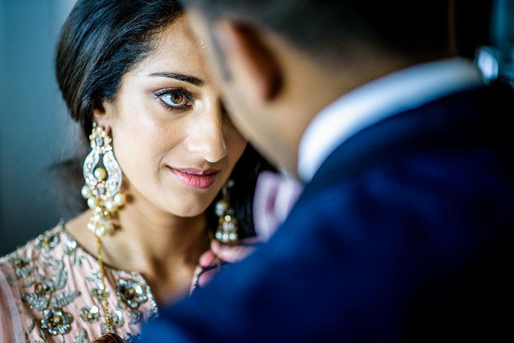 Bride and groom during a Renaissance Schaumburg Convention Center Indian wedding.