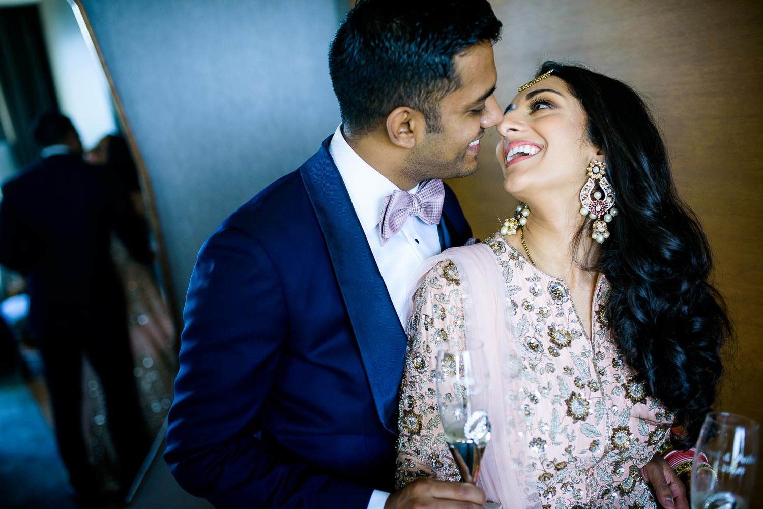 Creative bridal portrait during a Renaissance Schaumburg Convention Center Indian wedding.