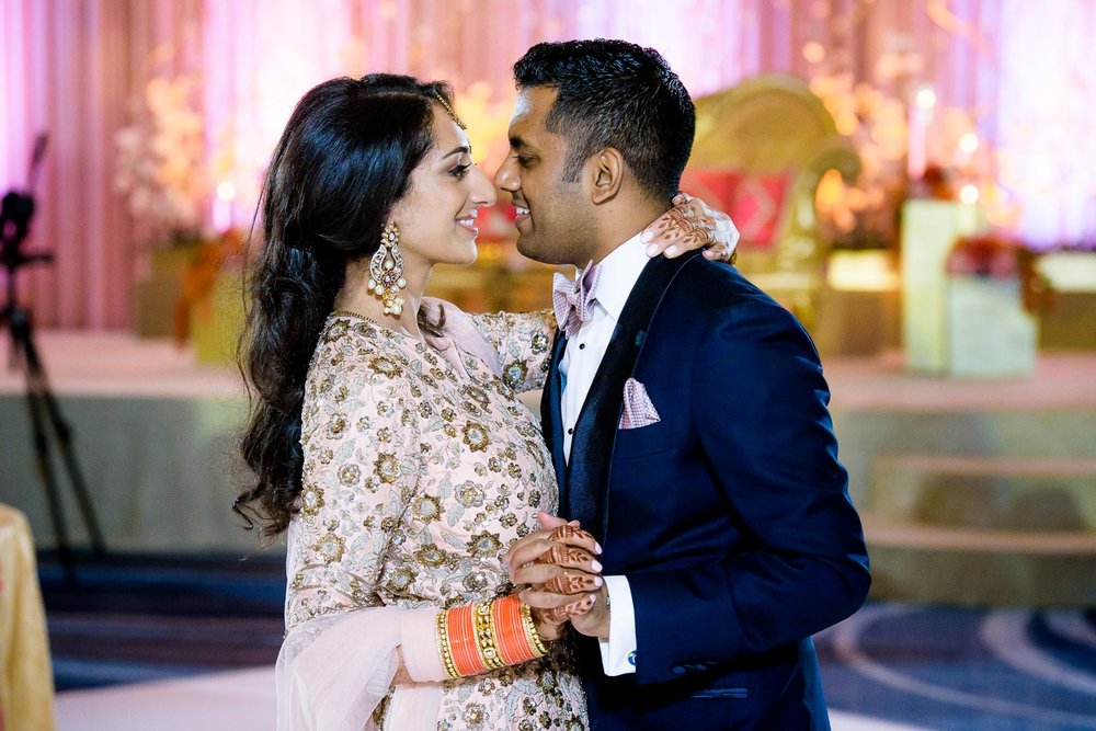 First dance during a Renaissance Schaumburg Convention Center Indian wedding reception.