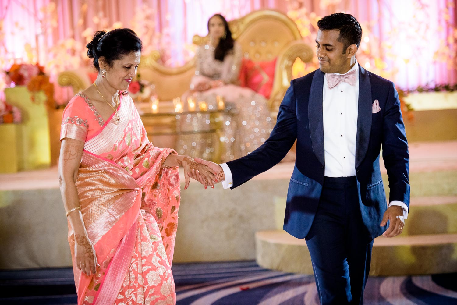 Mother son dance during a Renaissance Schaumburg Convention Center Indian wedding reception.