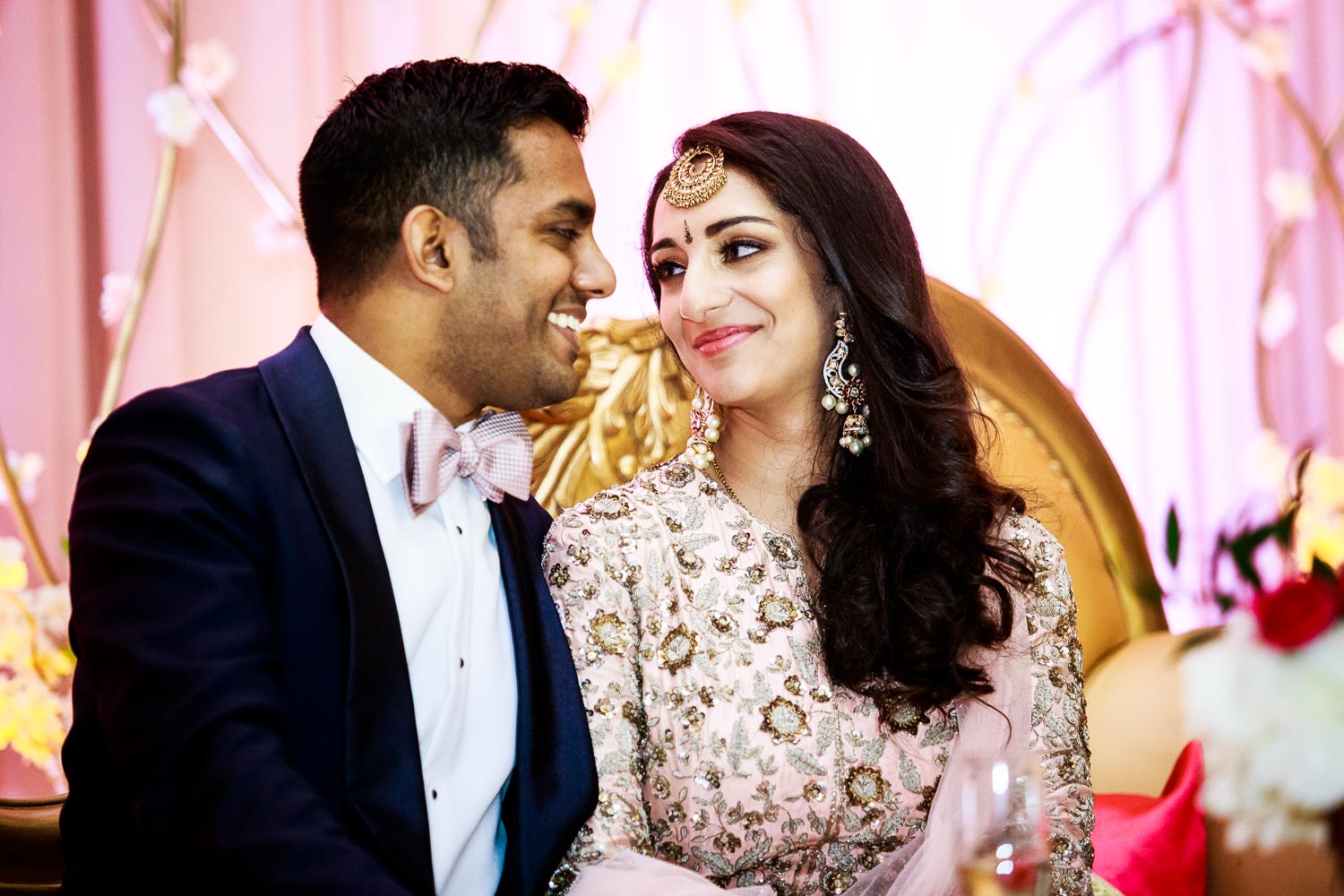 Couple during a Renaissance Schaumburg Convention Center Indian wedding reception.