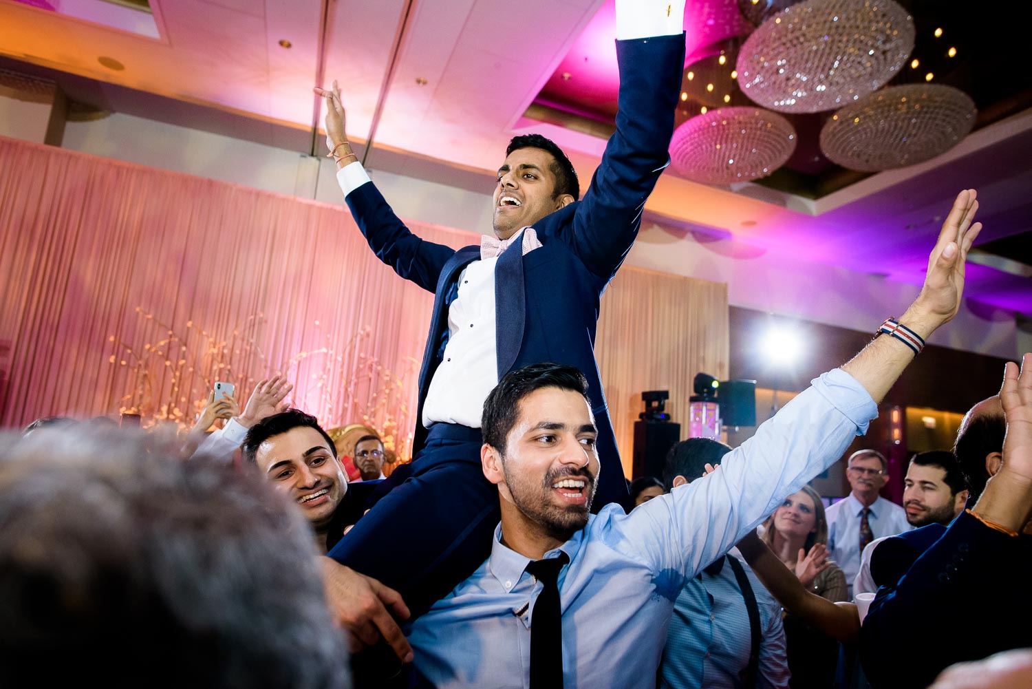 Groom during a Renaissance Schaumburg Convention Center Indian wedding reception.