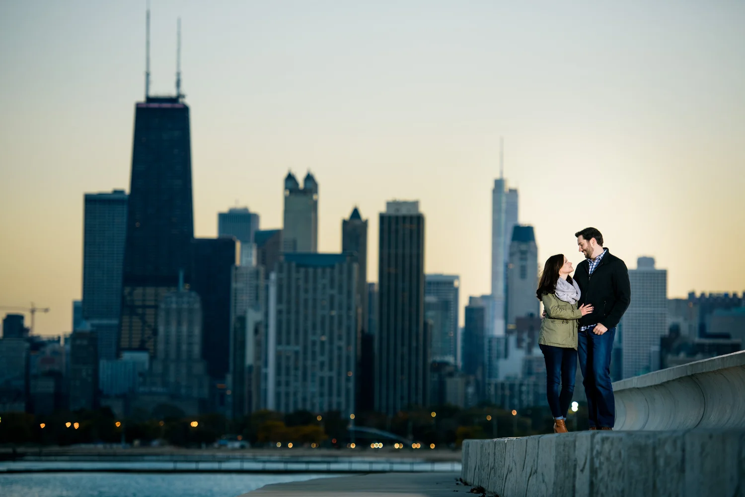 Sunset engagement session in Lincoln Park Chicago.