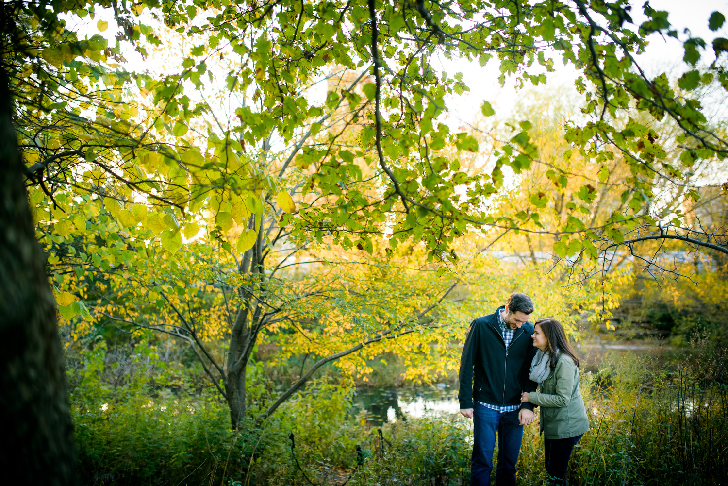 Caldwell Lily Pond engagement photo at sunset in Chicago.