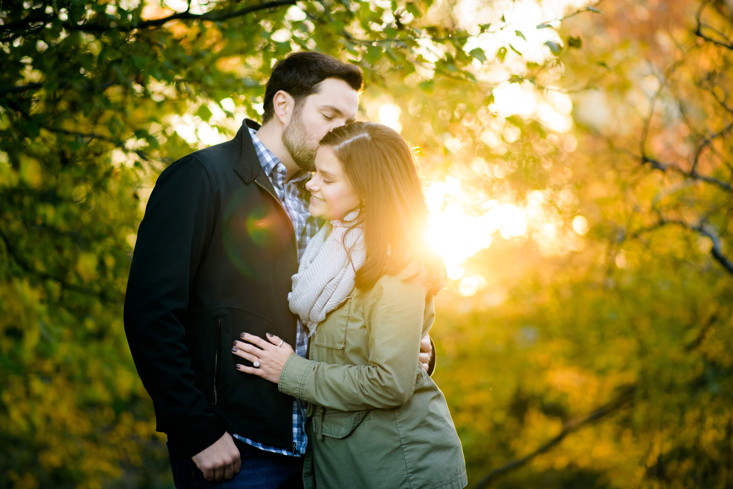 Caldwell Lily Pond engagement photo at sunset in Chicago.