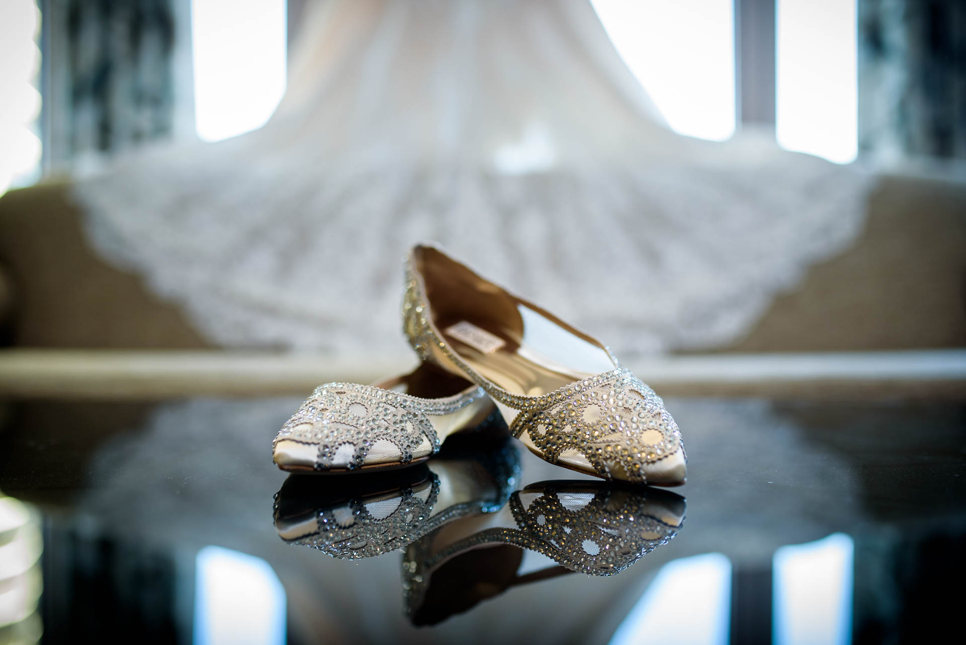 Bride shoe detail photo during Mid America Club wedding Chicago.