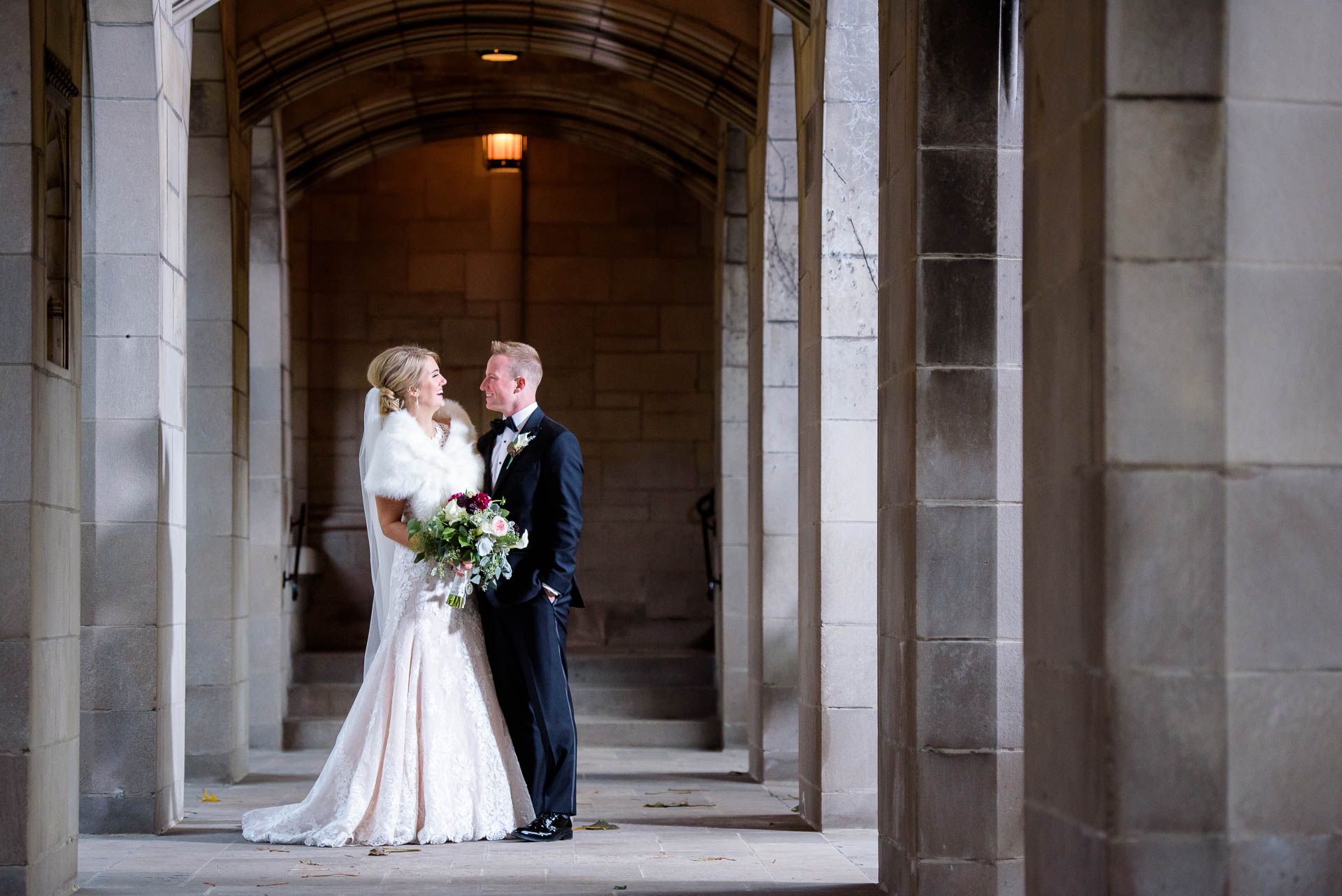 Bride and groom portrait at Fourth Presbyterian Church in Chicago.