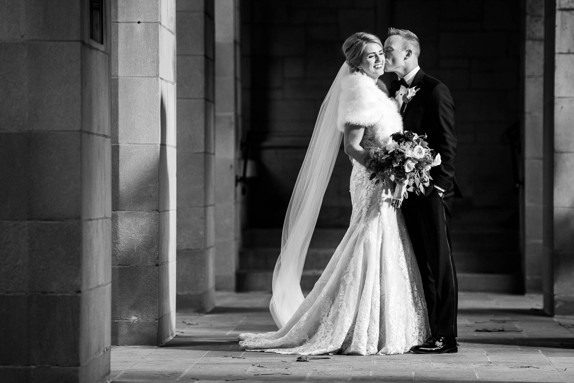 Bride and groom wedding day portrait at Fourth Presbyterian Church in Chicago.