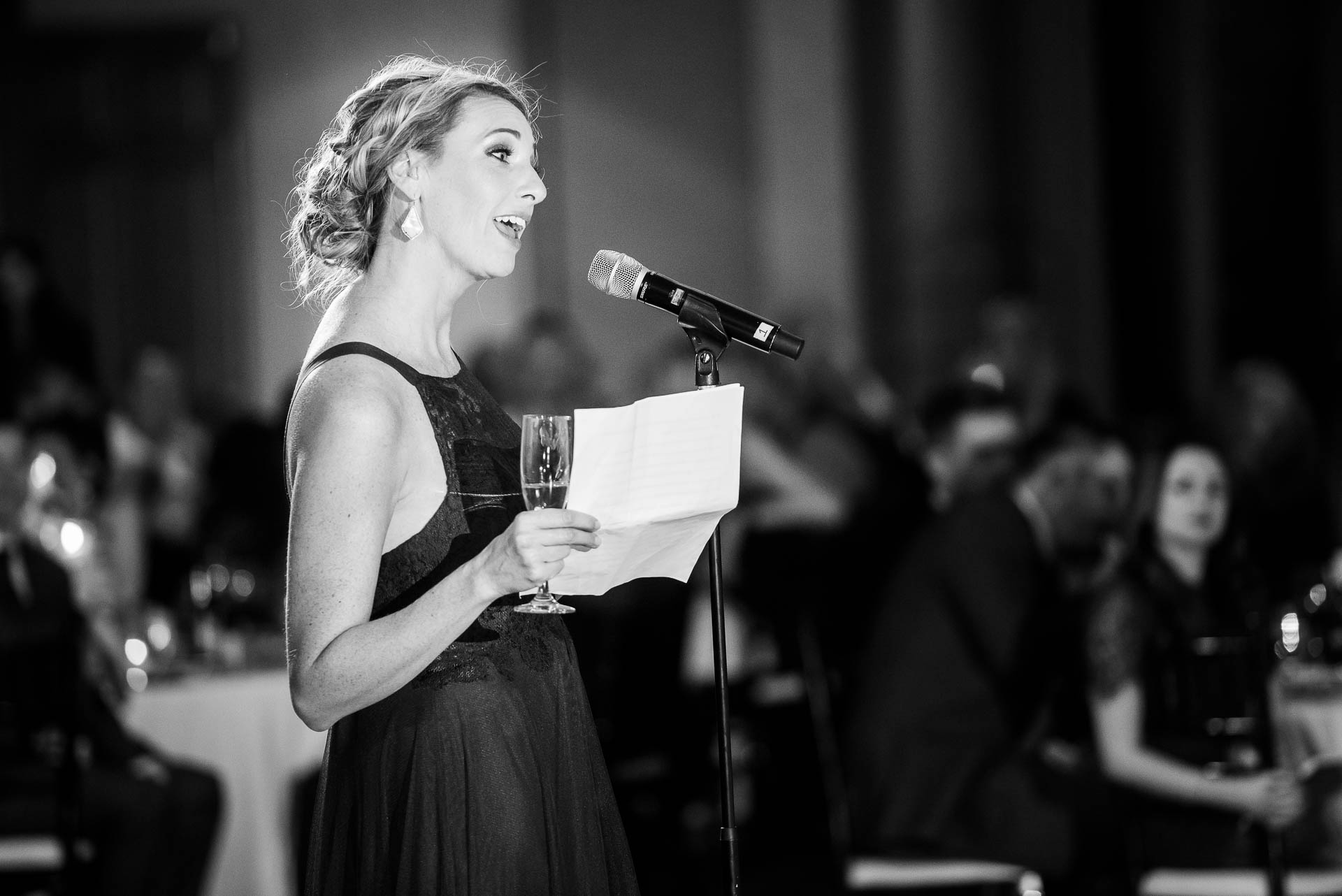 Maid of honor toast during their wedding reception at the Mid America Club in Chicago.