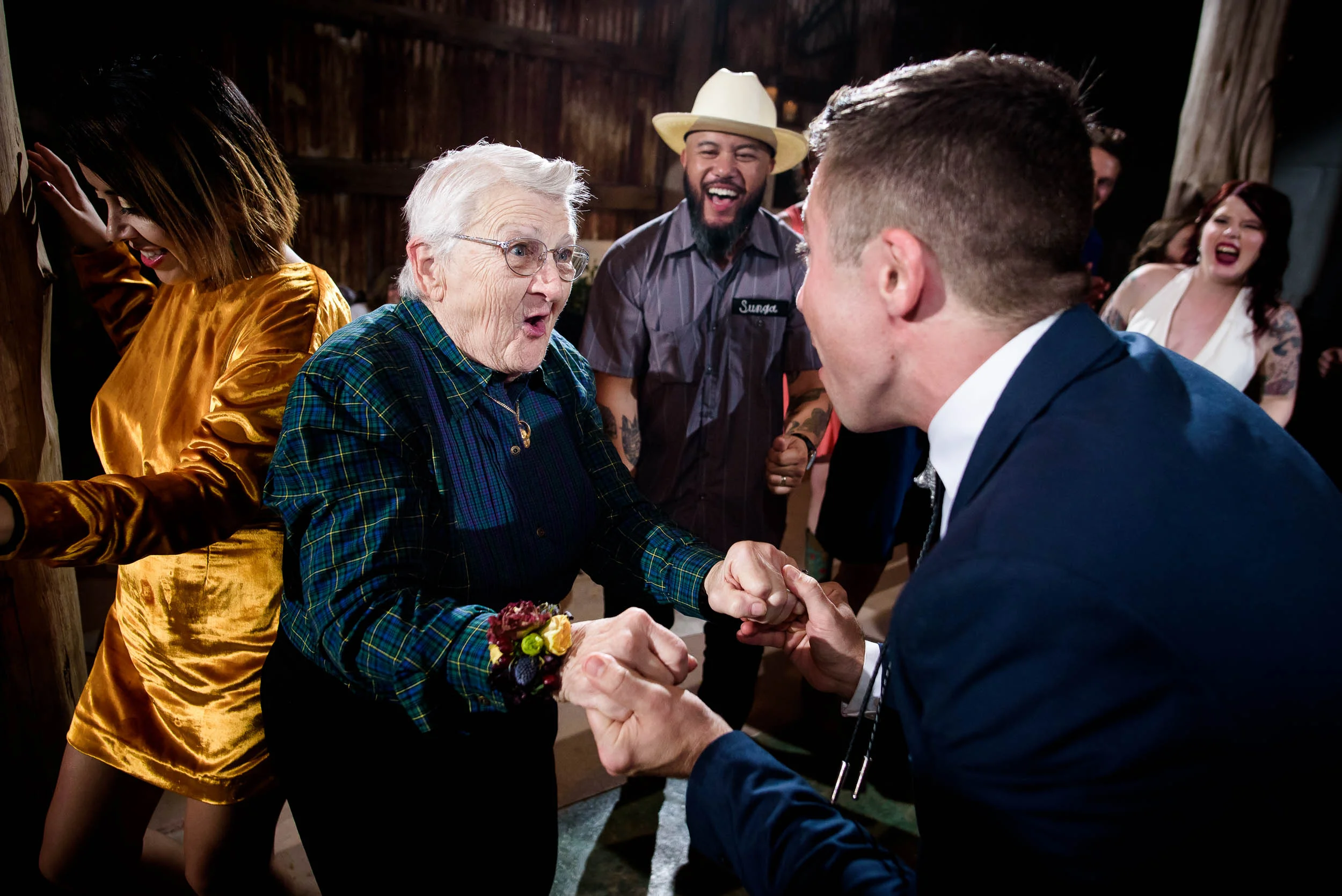 Grandma on the dance floor during a Montesino Ranch wedding Austin, Texas.