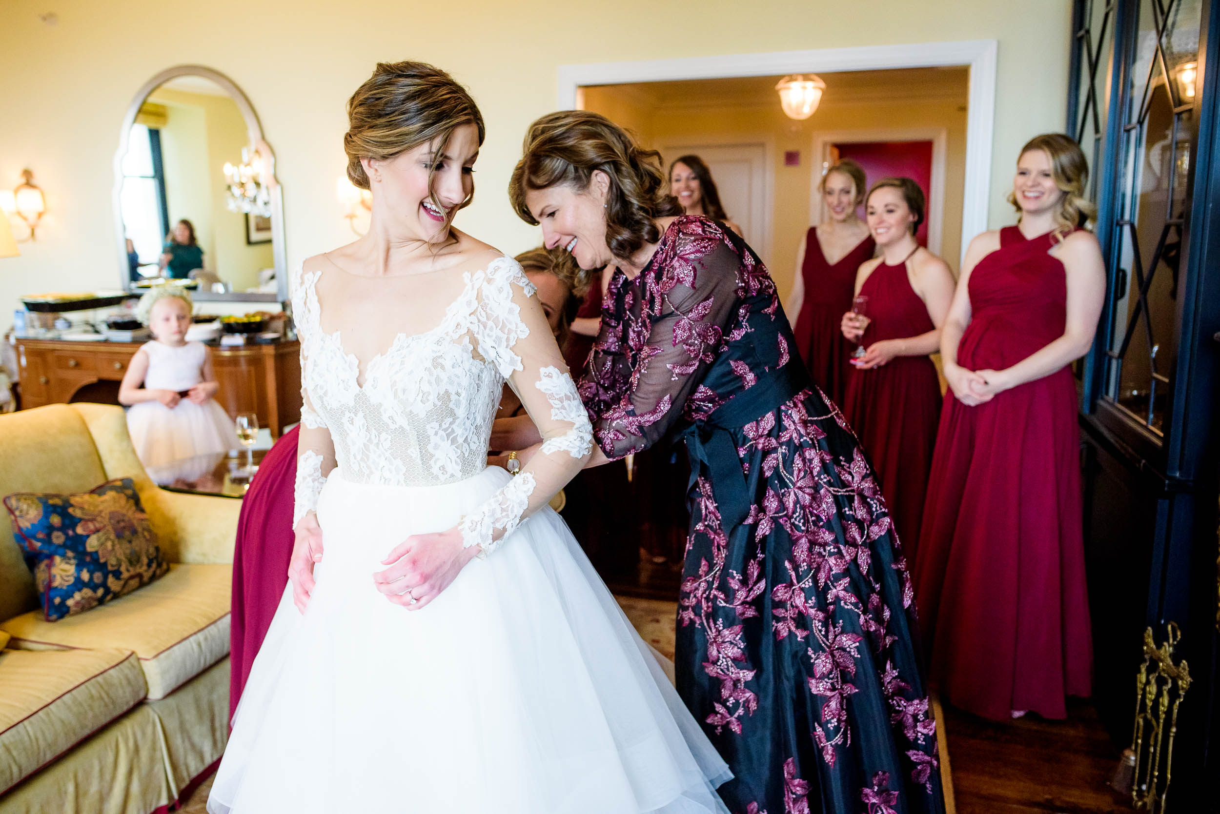 Bride and mom getting ready during a Blackstone Chicago wedding.