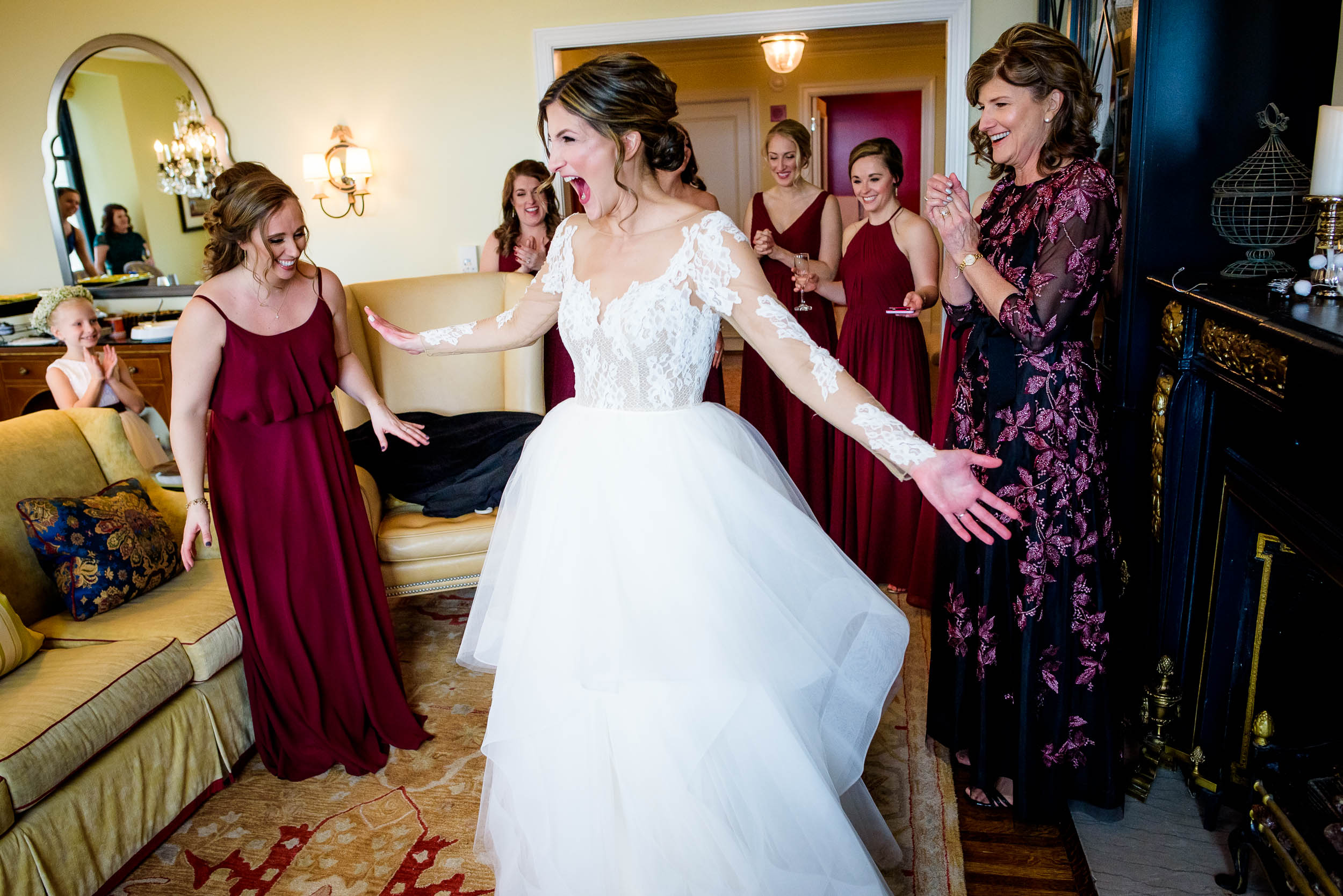 Bride loves her wedding dress during a Blackstone Chicago wedding.