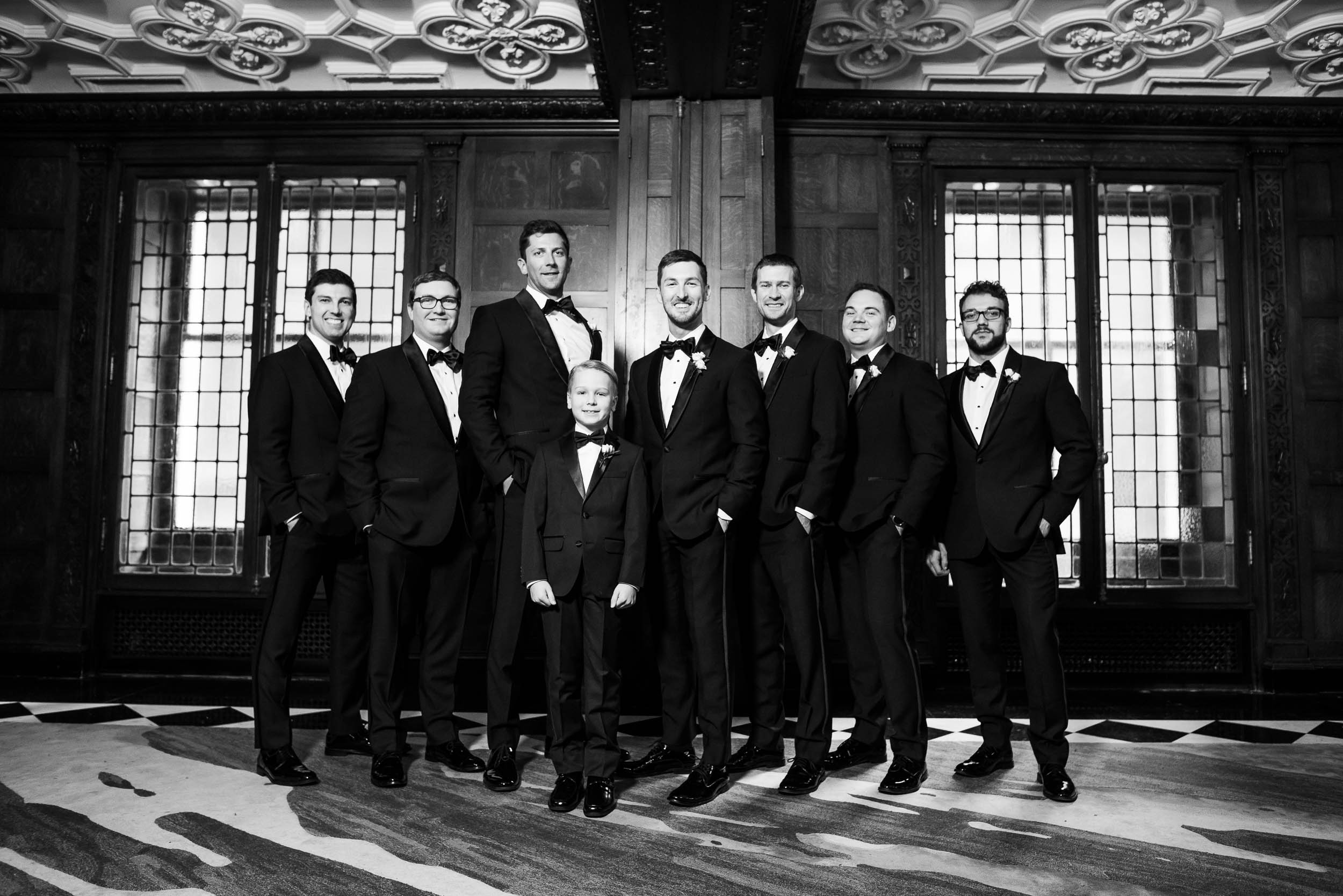 Groom with the groomsmen during a Blackstone Chicago wedding.