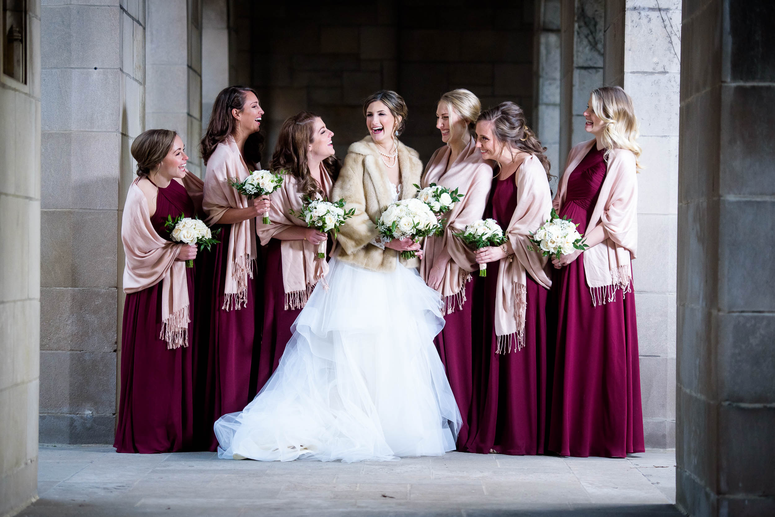 Bridesmaids during a Fourth Presbyterian Church wedding.