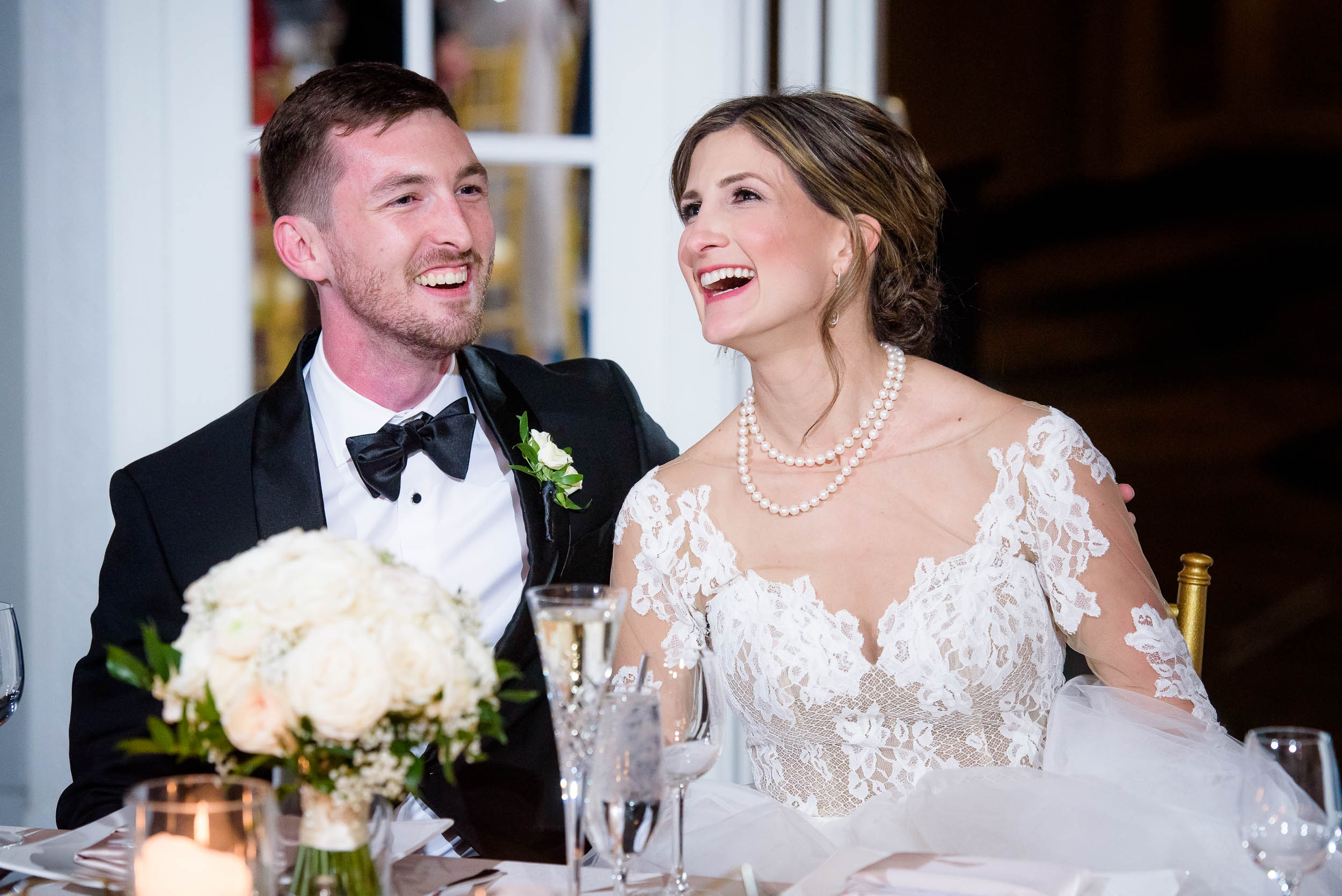 Bride and groom all smiles during a Blackstone Chicago wedding.