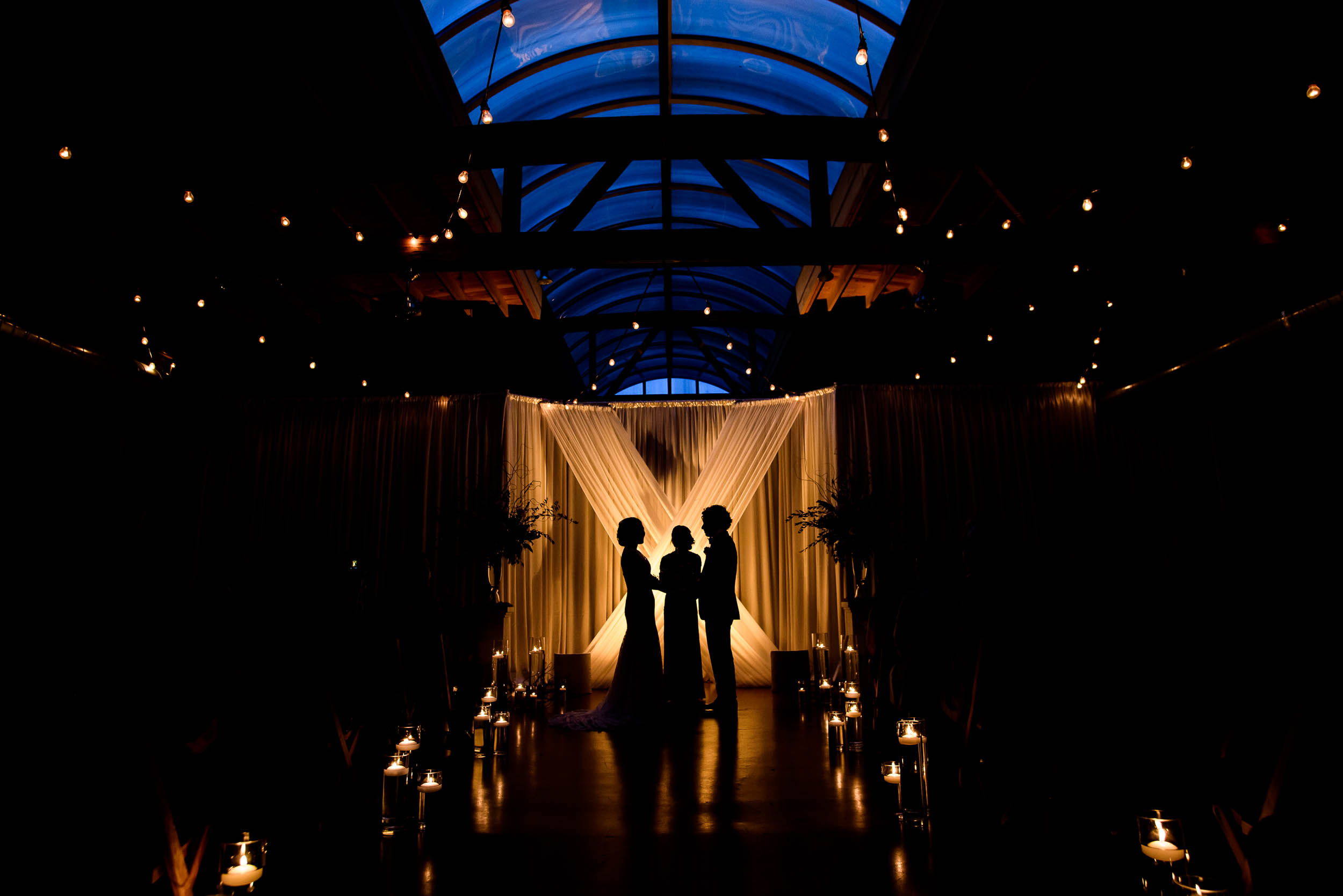 Dramatic ceremony photo during a Loft on Lake Chicago wedding.