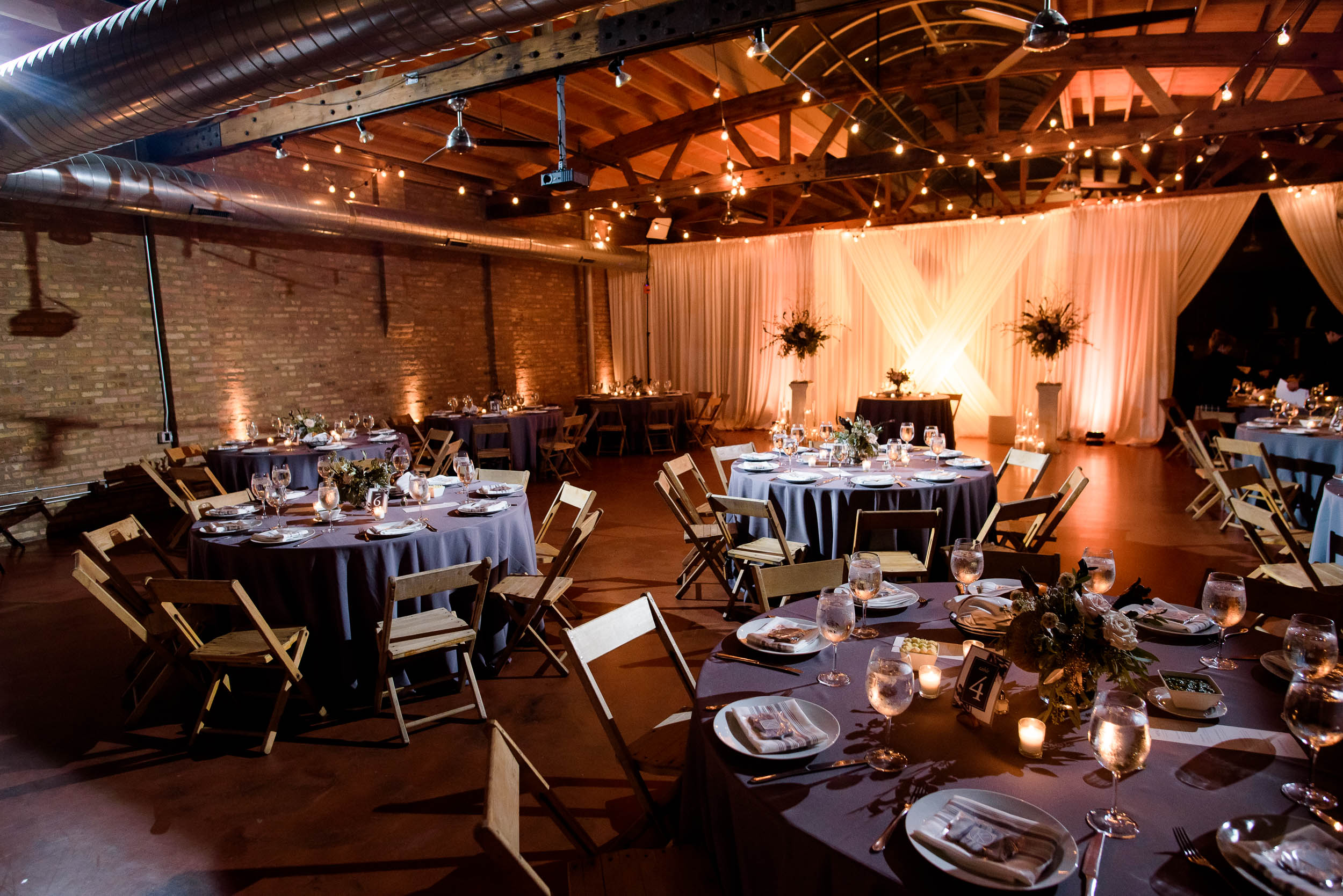 Reception space during a Loft on Lake Chicago wedding.