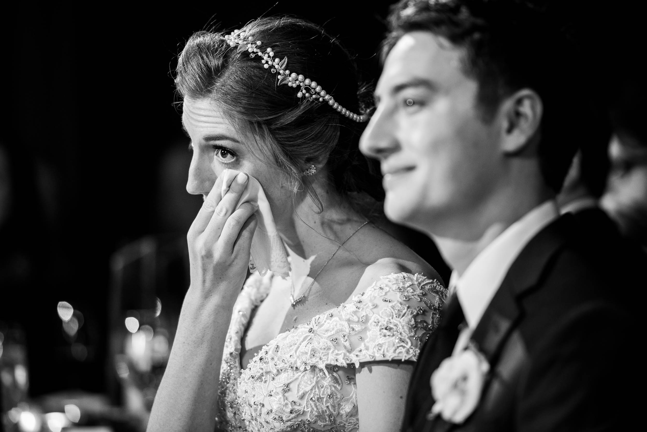 Emotional photo of the bride and groom during a Newberry Library Chicago wedding.