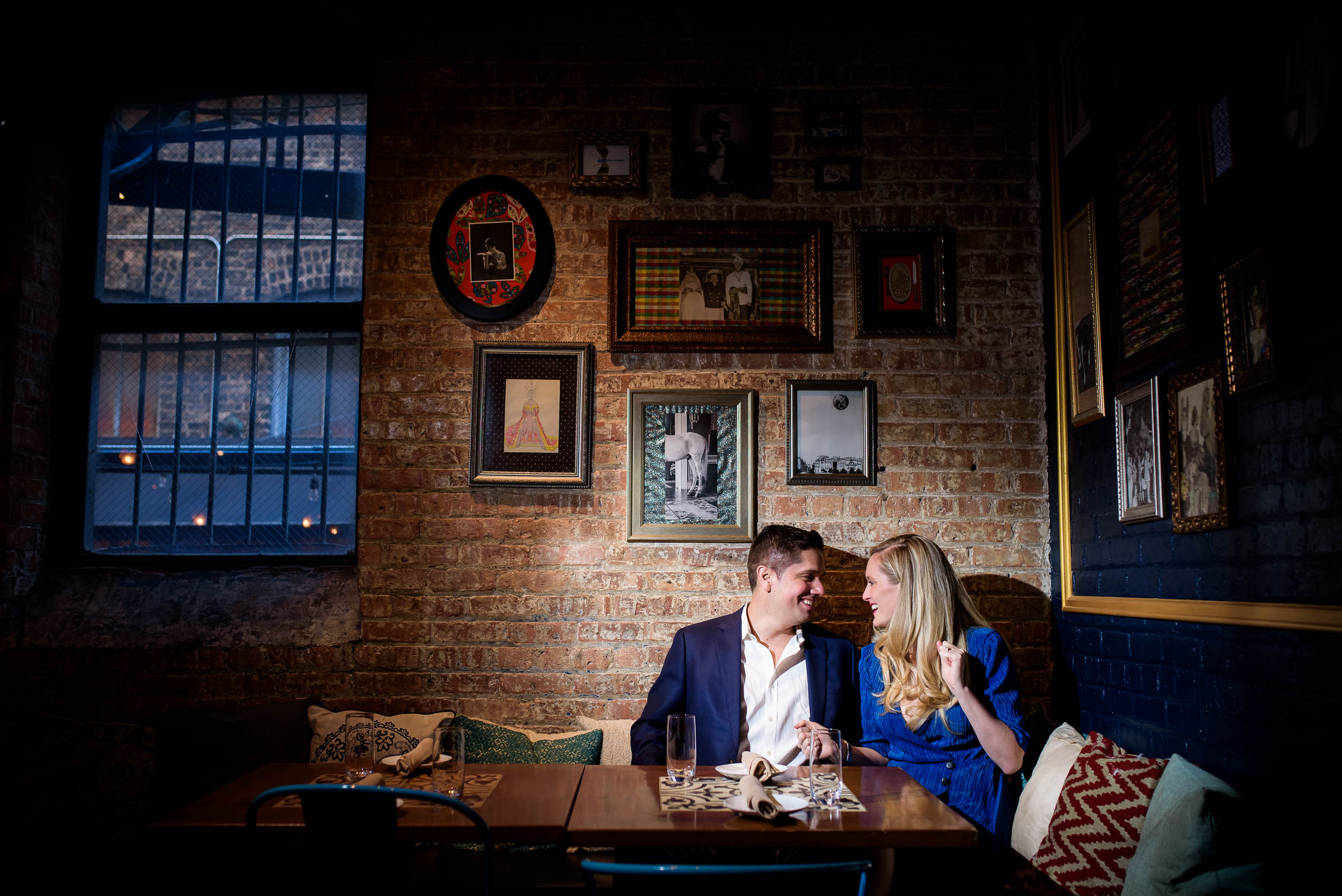 Engagement photo at RM Champagne in Fulton Market Chicago.