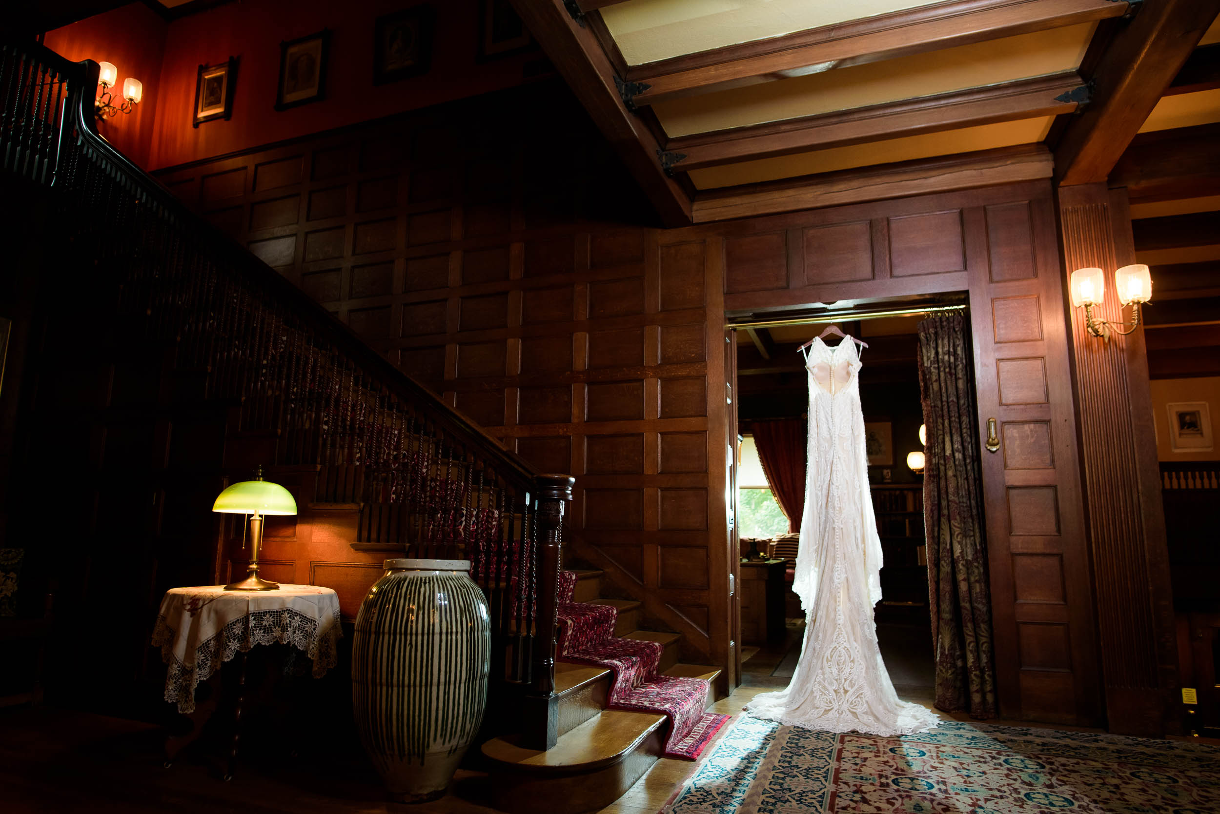 Creative wedding dress photo at Glessner House Chicago.