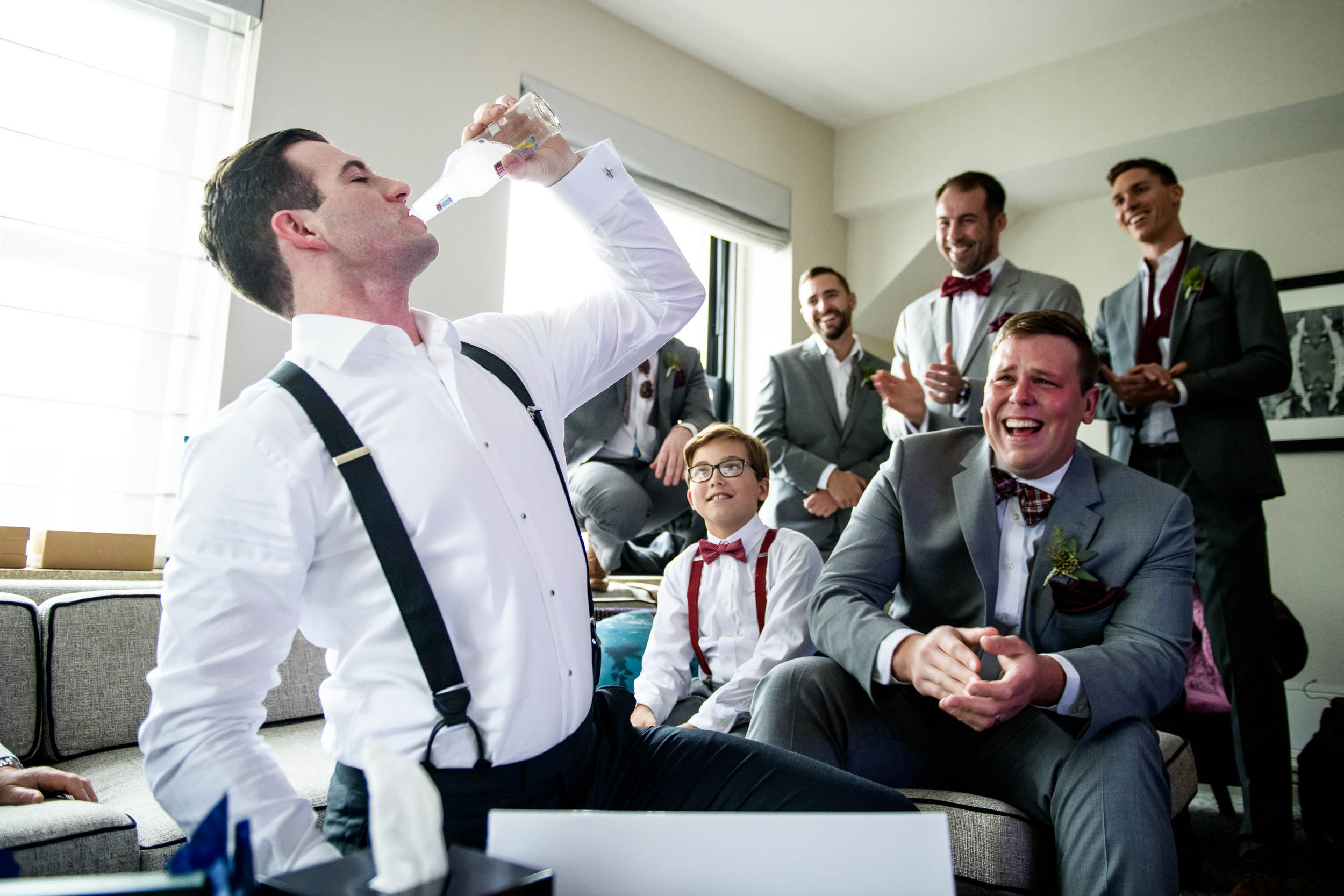 Groom getting "iced" during a Glessner House Chicago wedding.