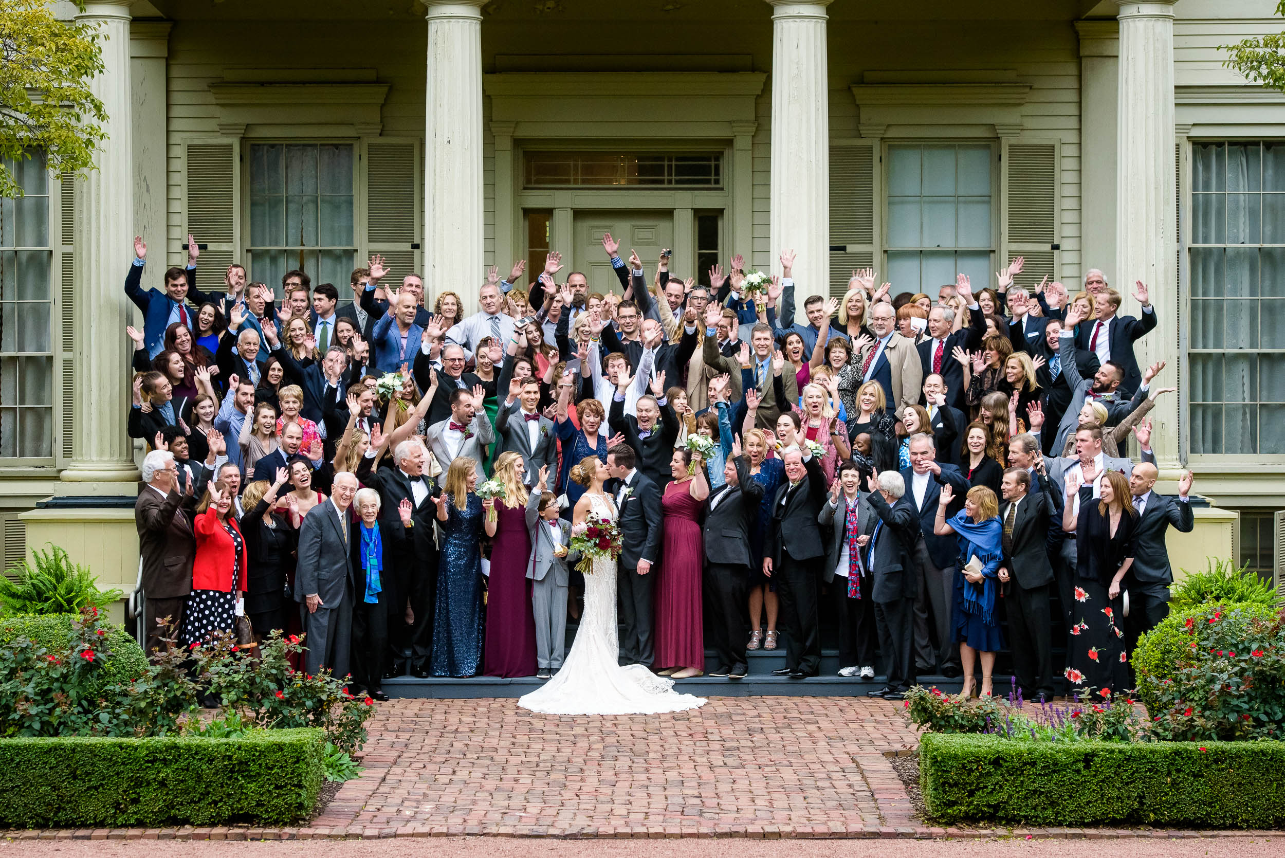 All wedding guest group portrait at the Chicago Women's Park.  