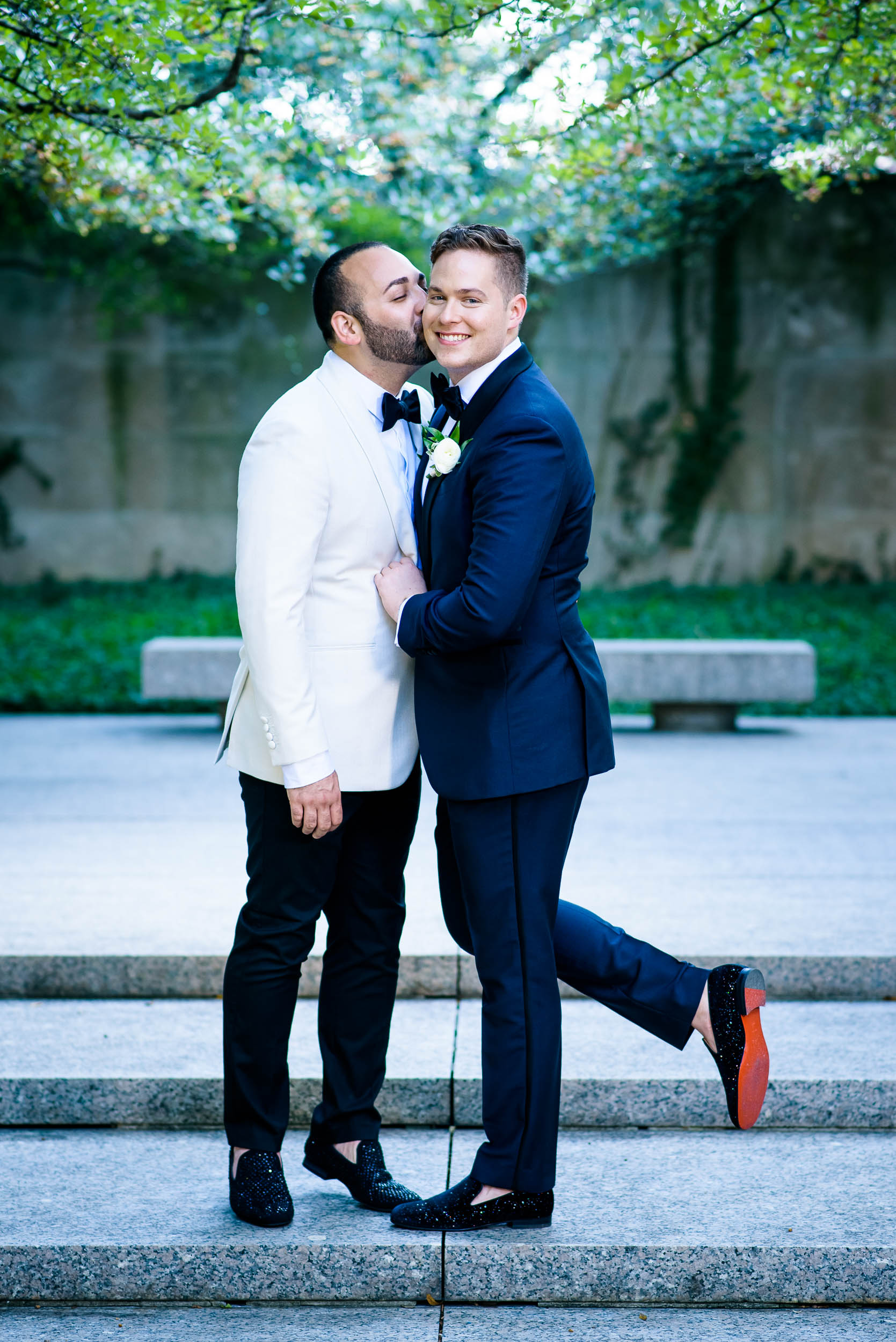 Outdoor wedding photos for same-sex, luxurious fall wedding at the Chicago Symphony Center captured by J. Brown Photography. See more wedding ideas at jbrownphotography.com!